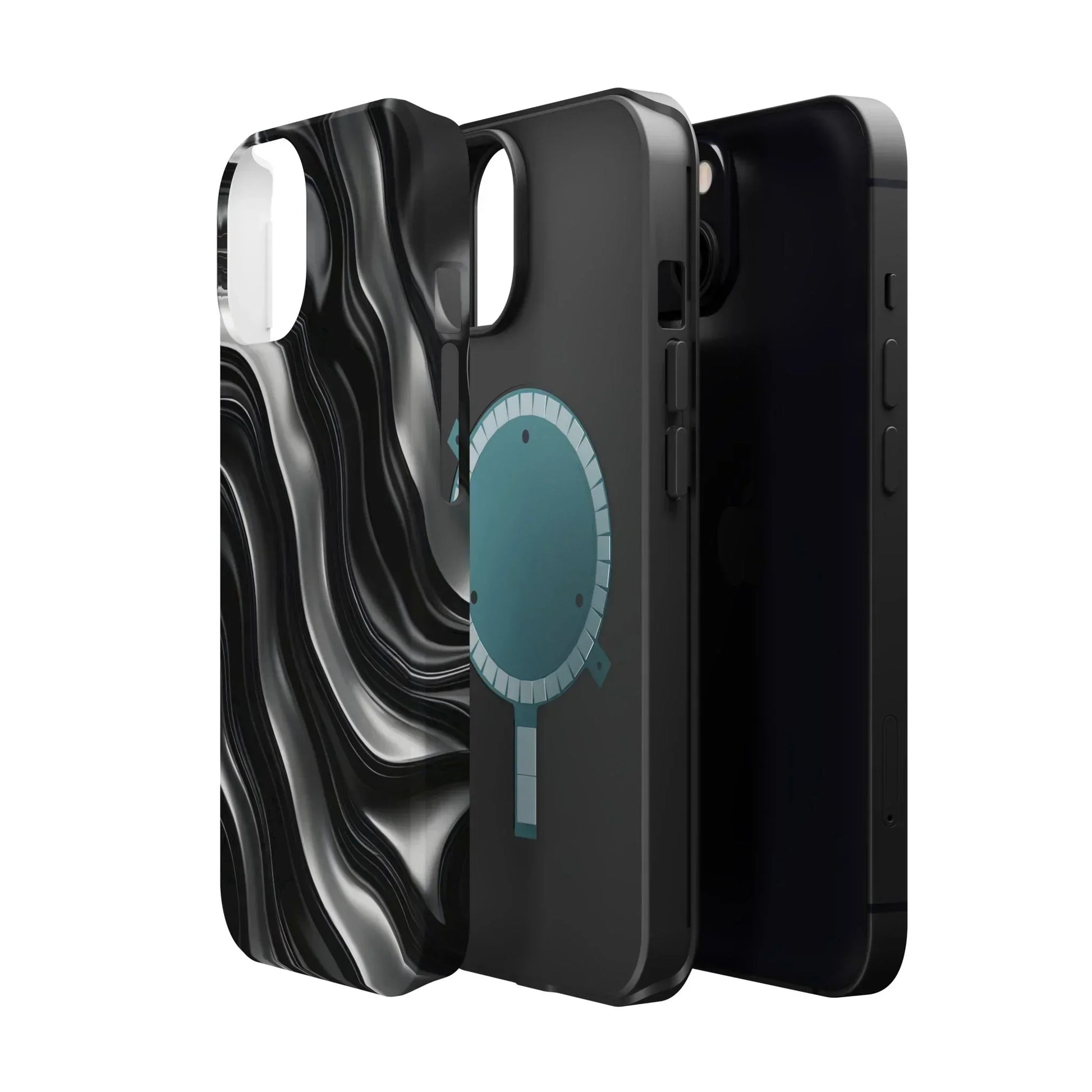 Wavy Illusion Black & Silver MagSafe® Tough Phone Case - KarArmDesign