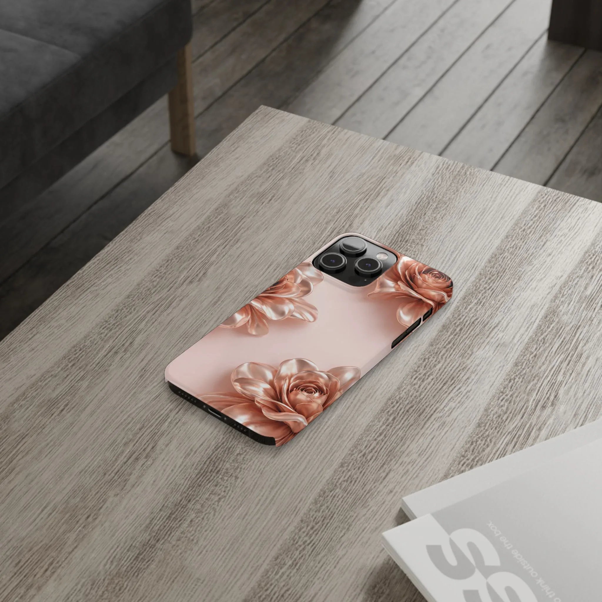Blush Metallic Flower Case for iPhone 11-17 - KARARMDESIGN