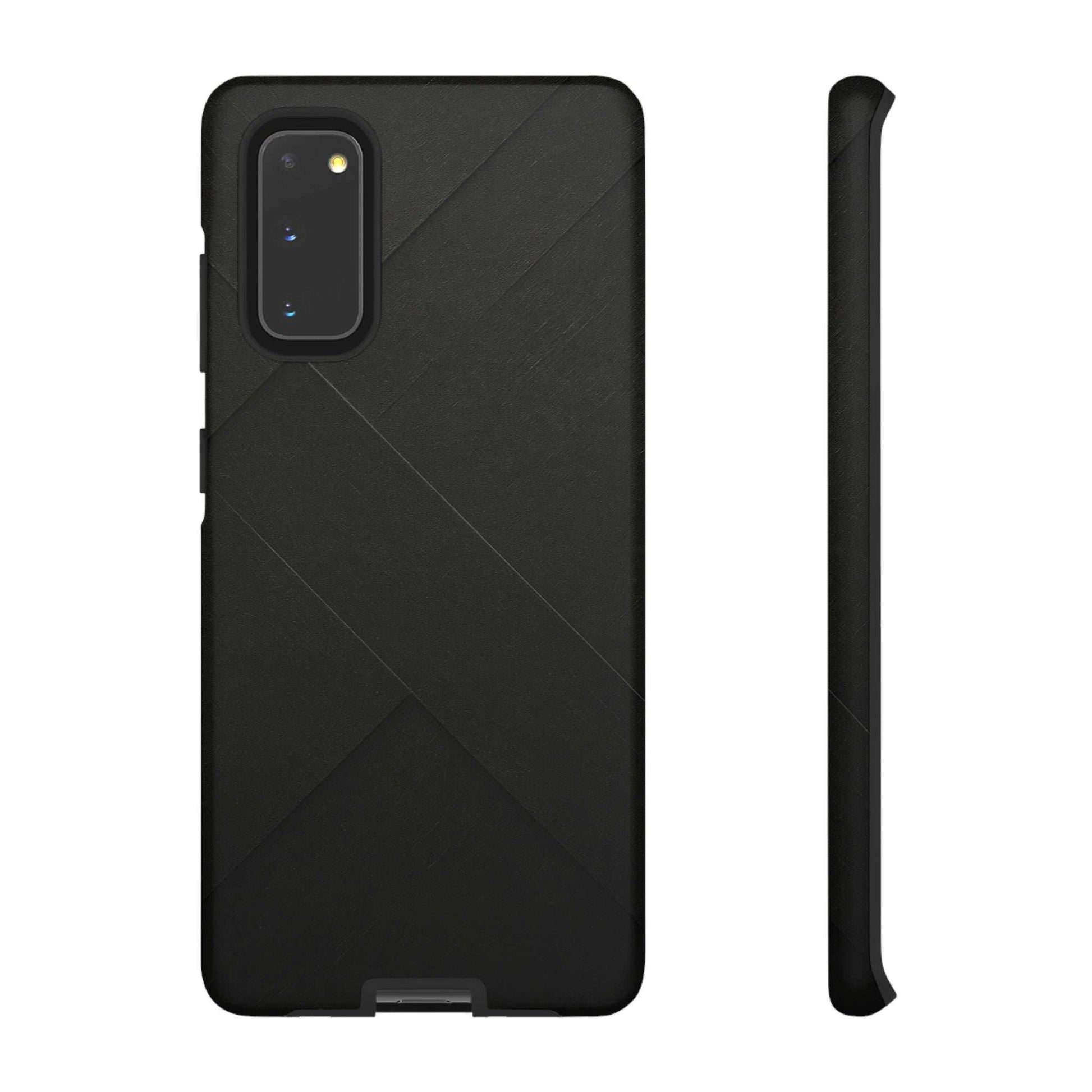 Matte black phone case with diagonal line pattern and slim profile