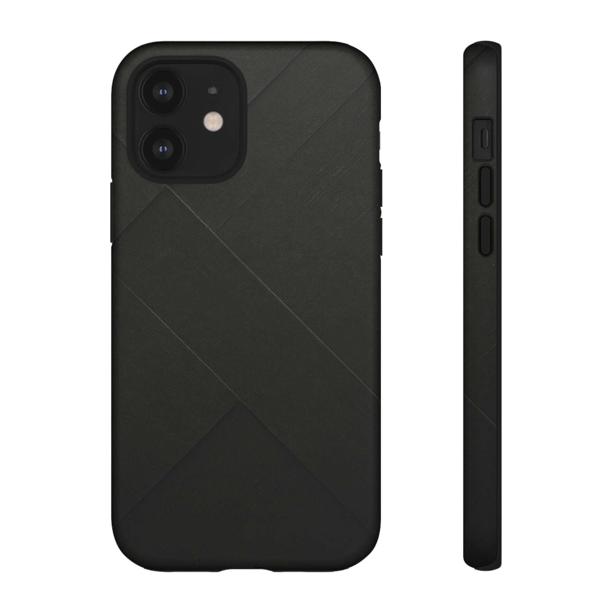 Matte black diagonal line phone case with side buttons and slim profile