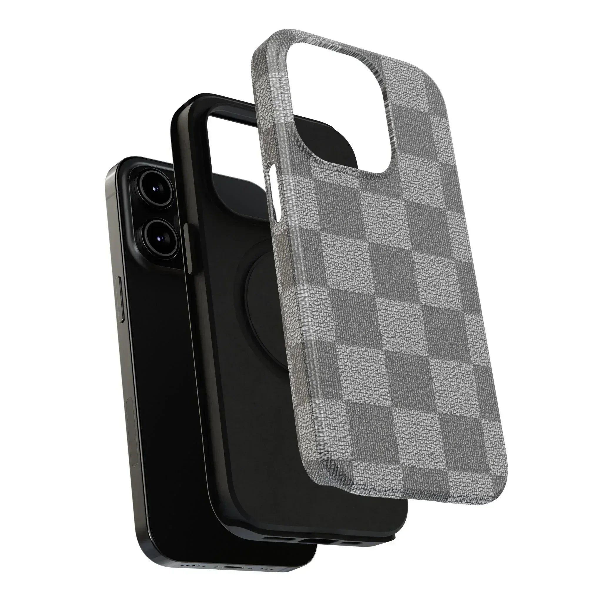Gray Checkered Phone Case for iPhone 12-16 and Galaxy S21-S22 - KARARMDESIGN
