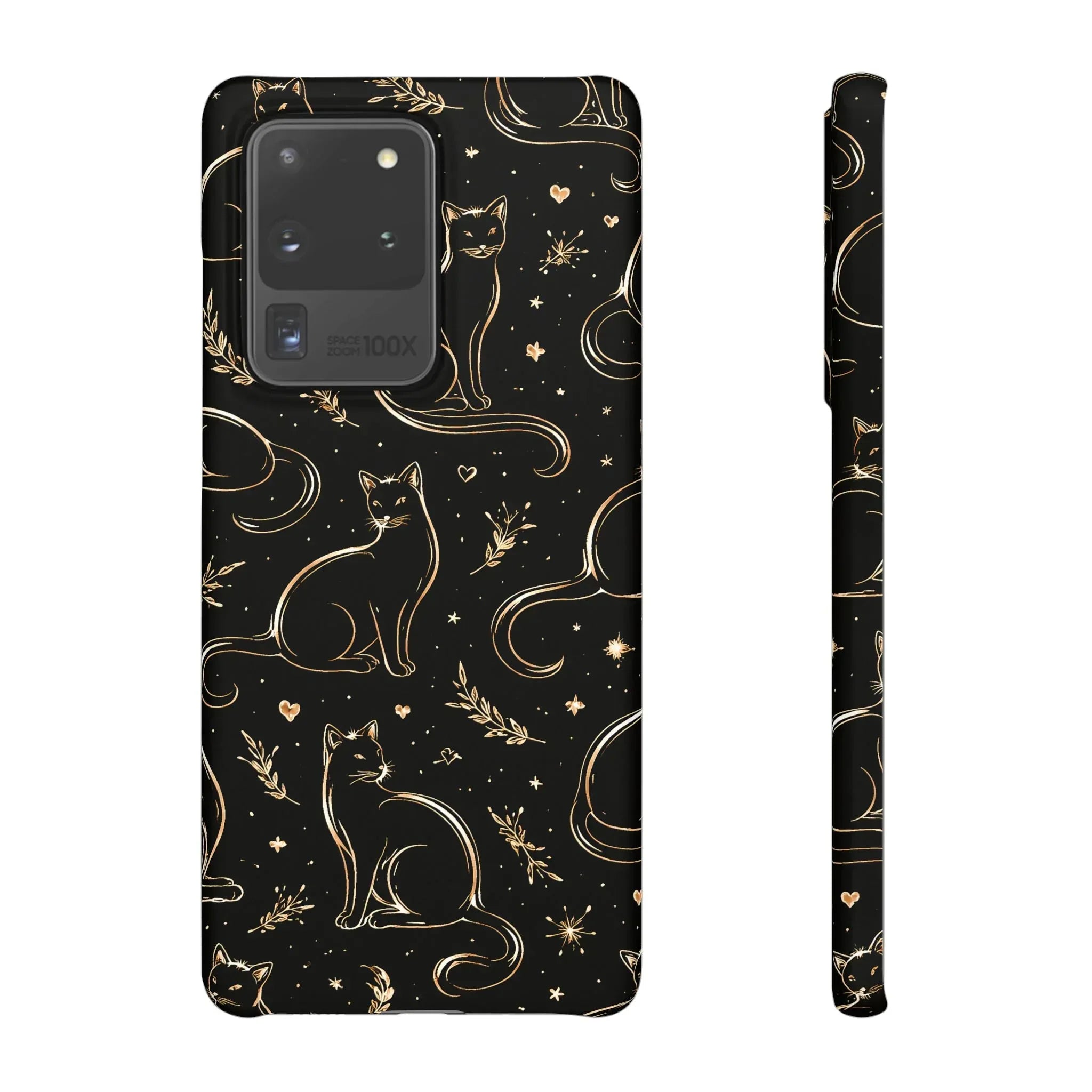 Golden Cat Pattern Phone Case for iPhone 11–17 & Galaxy S21–S25 - KARARMDESIGN