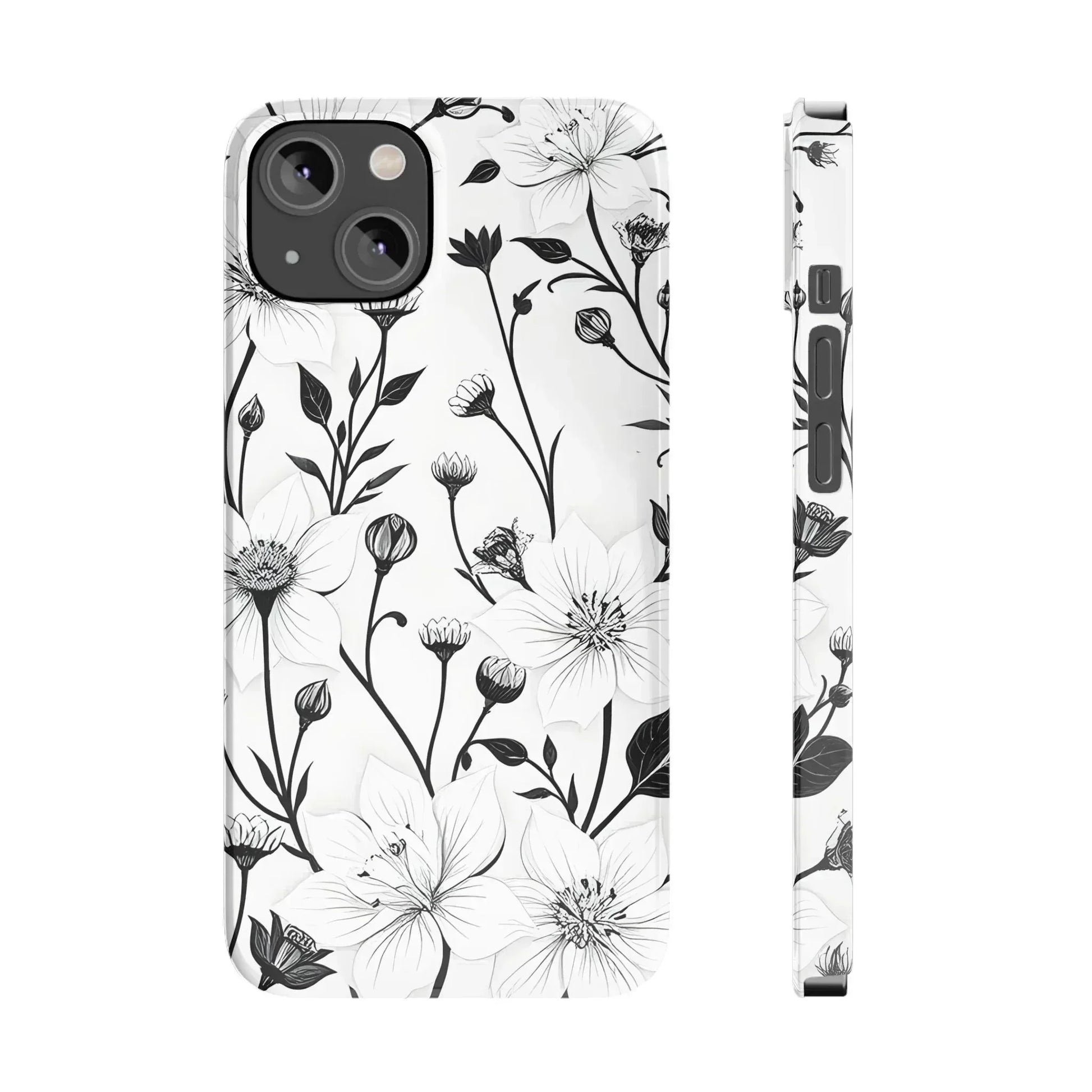 Monochrome Bloom Floral Phone Case for iPhone 11-16 - KARARMDESIGN