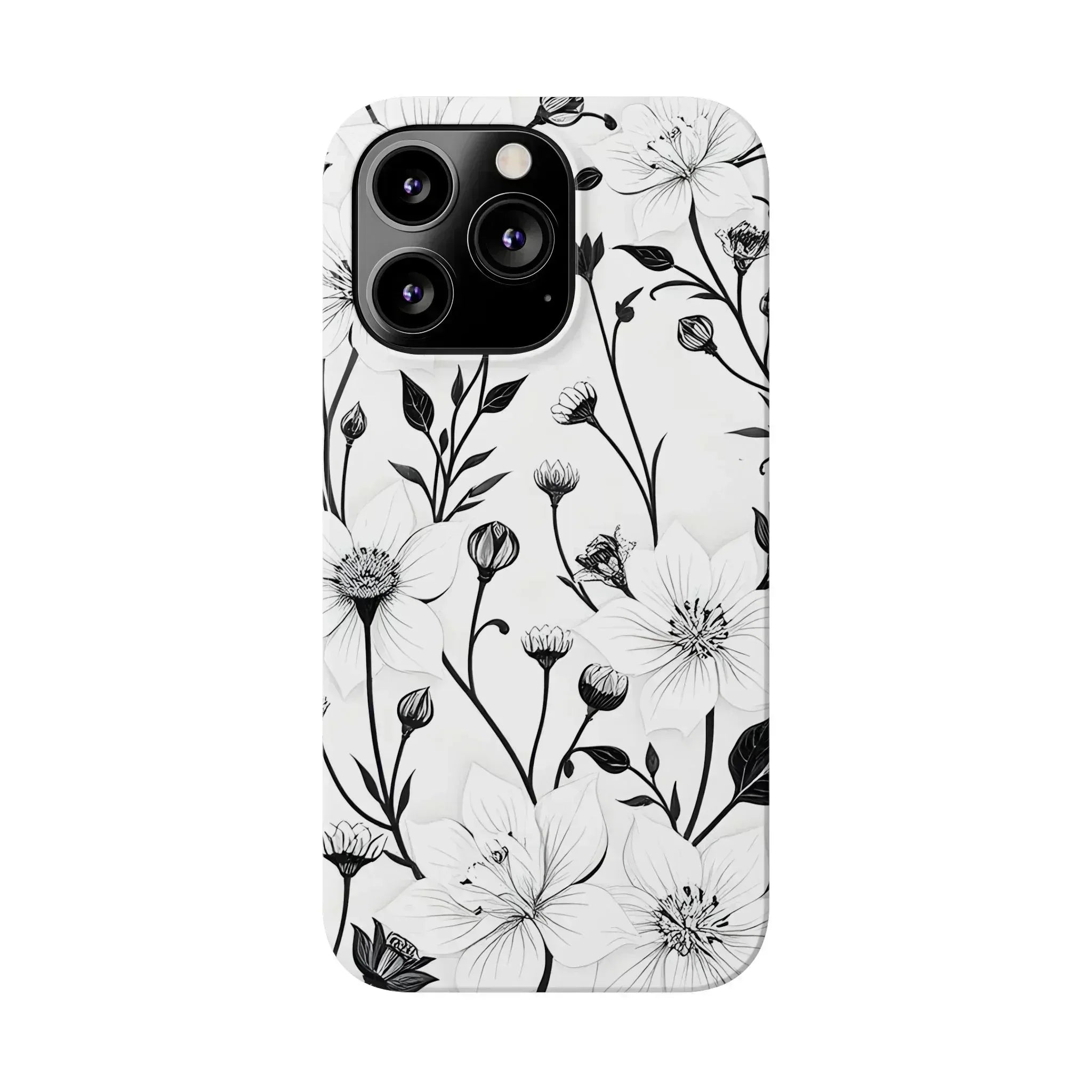 Monochrome Bloom Floral Phone Case for iPhone 11-16 - KARARMDESIGN