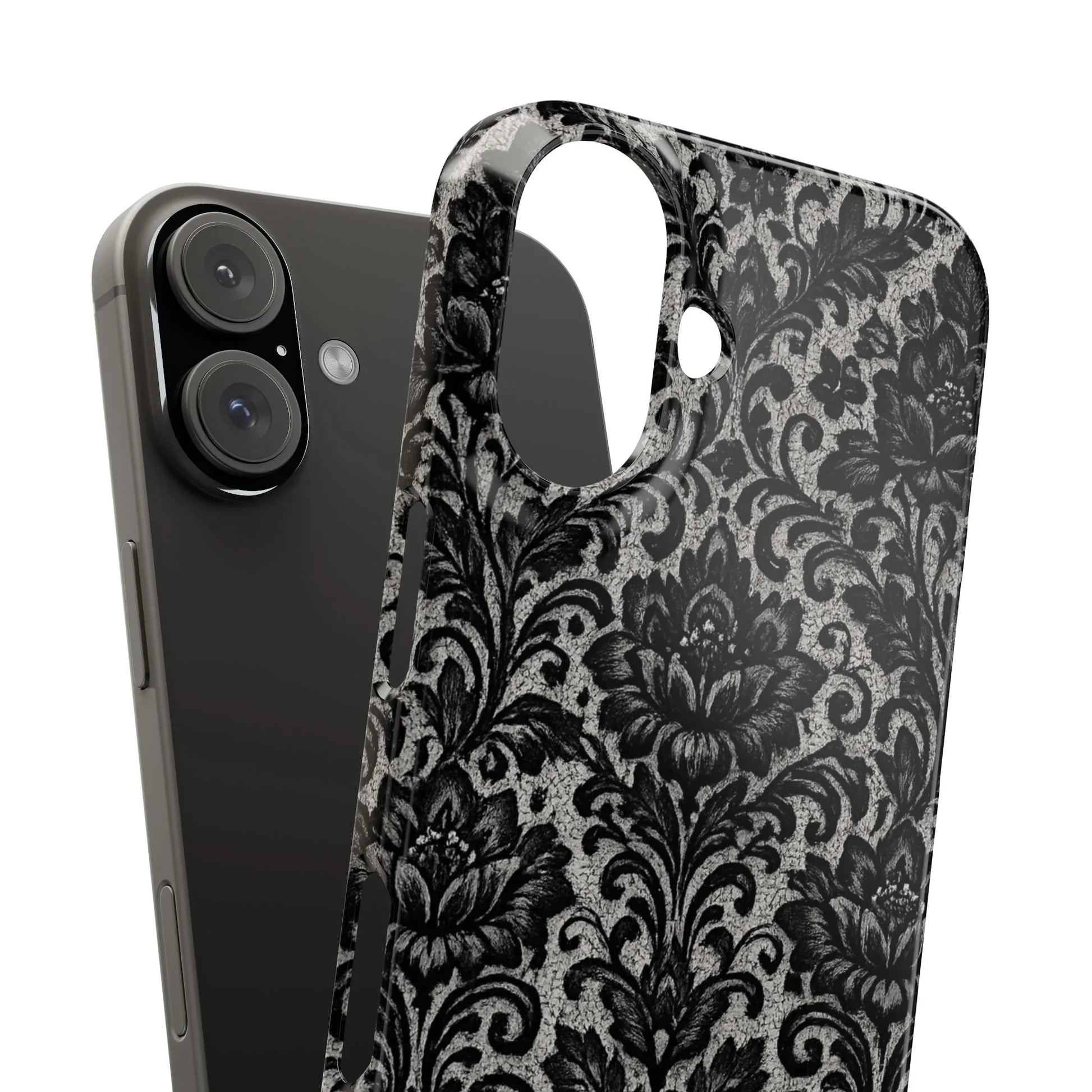 Black Damask Floral Phone Case for iPhone 11-17 and Galaxy S20-S25 - KARARMDESIGN
