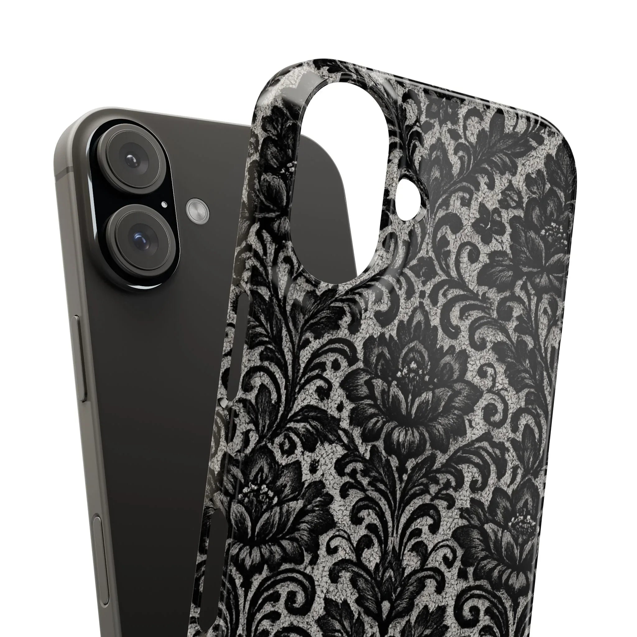 Black Damask Floral Phone Case for iPhone 11-17 and Galaxy S20-S25 - KARARMDESIGN
