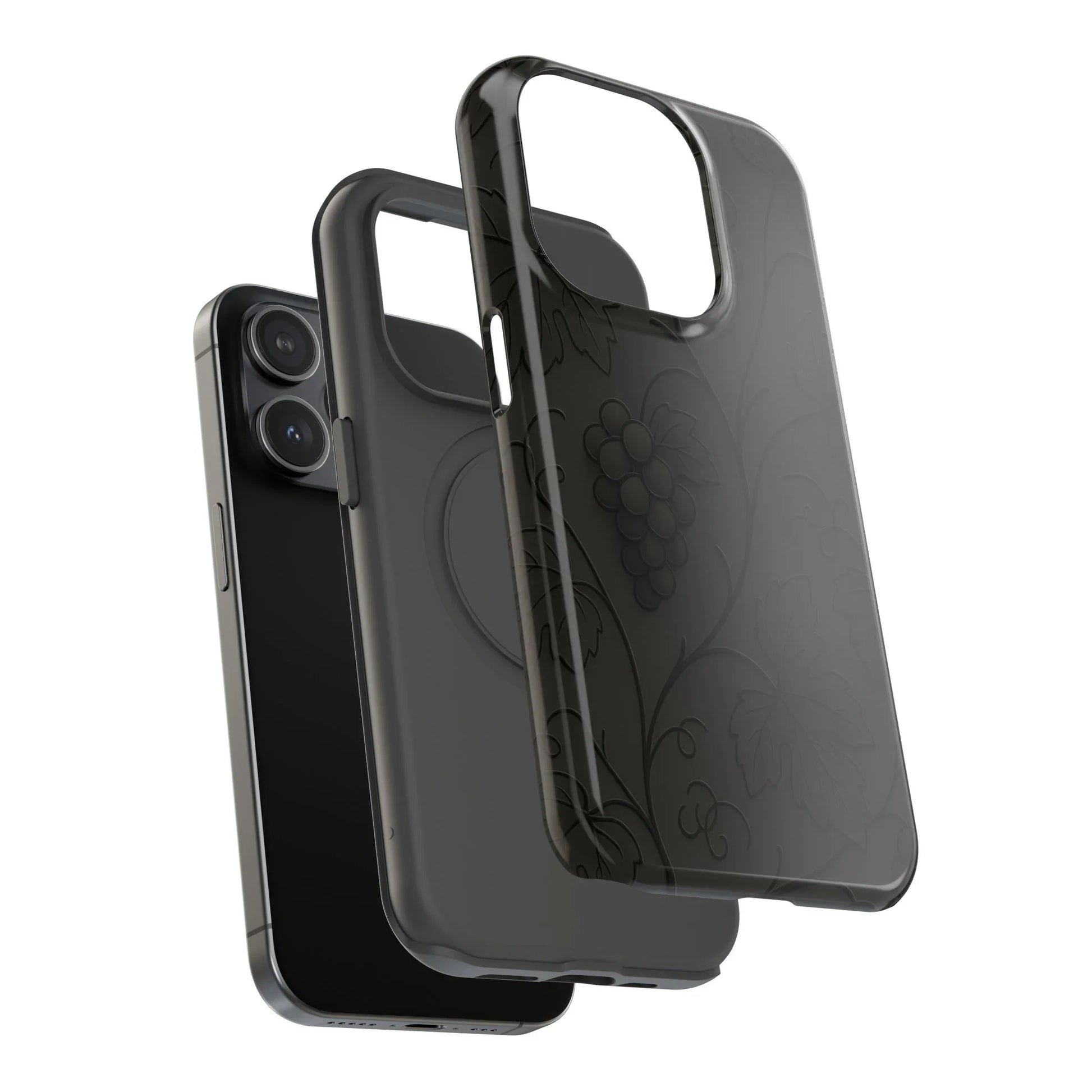 Elegant Embossed Grape Leaf Black Phone Case for iPhone and Galaxy - KARARMDESIGN