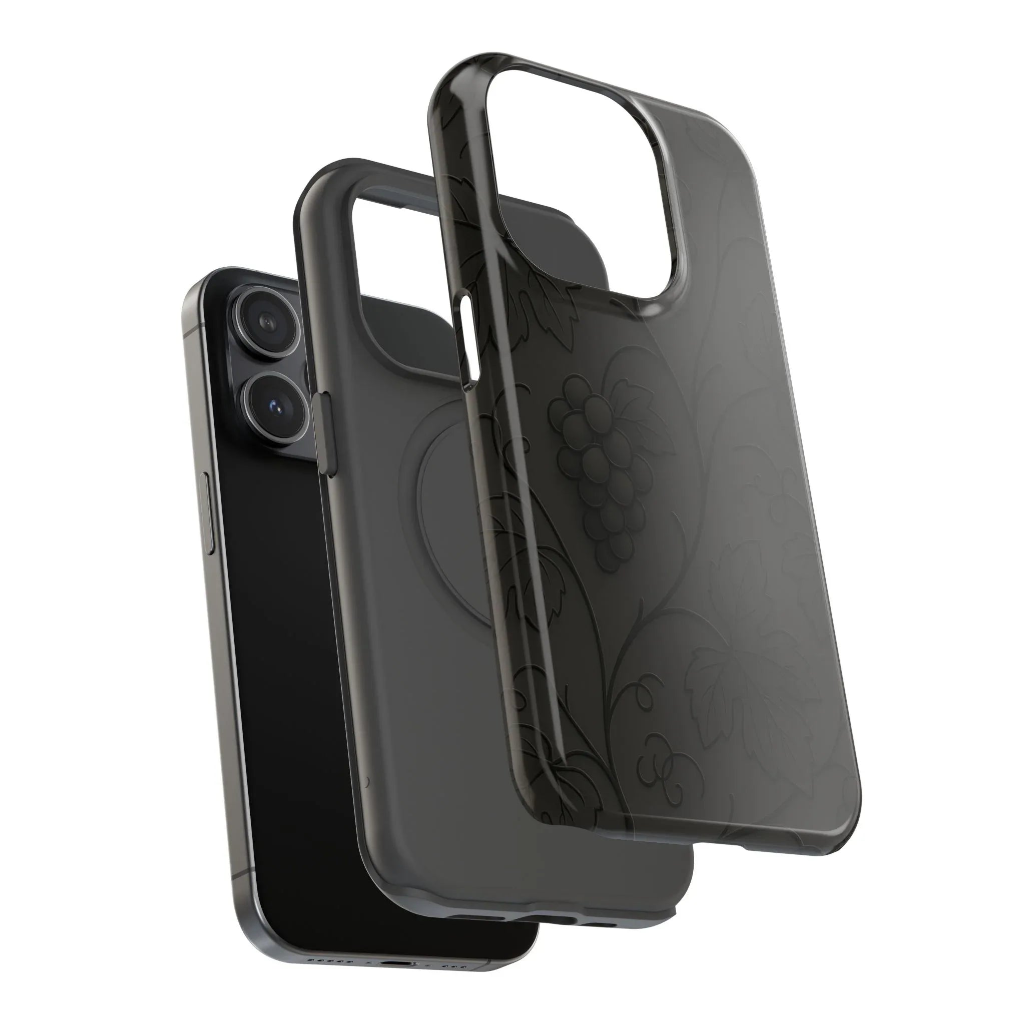Elegant Embossed Grape Leaf Black Phone Case for iPhone and Galaxy - KARARMDESIGN