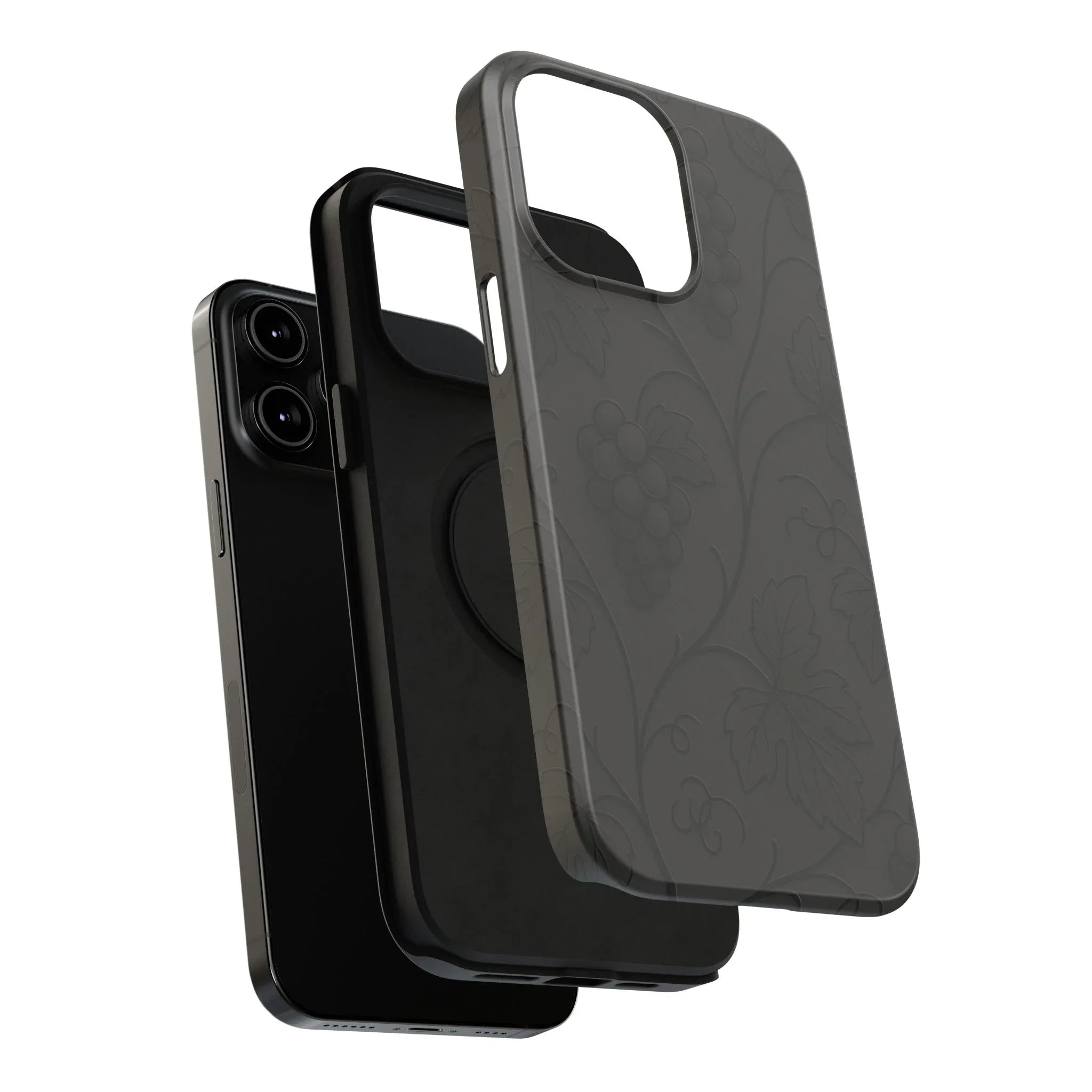 Elegant Embossed Grape Leaf Black Phone Case for iPhone and Galaxy - KARARMDESIGN