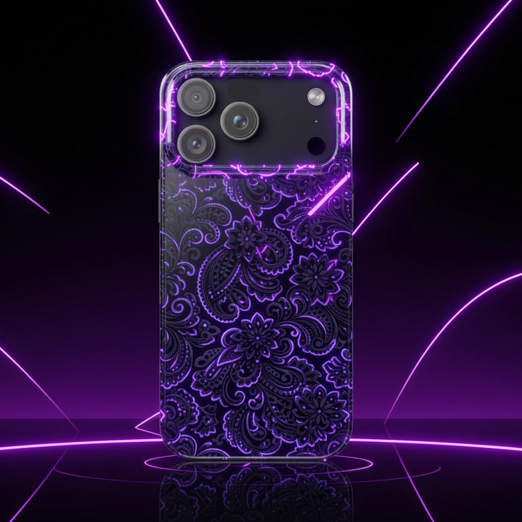 Neon Purple Paisley Phone Case for iPhone 11-17 - KARARMDESIGN
