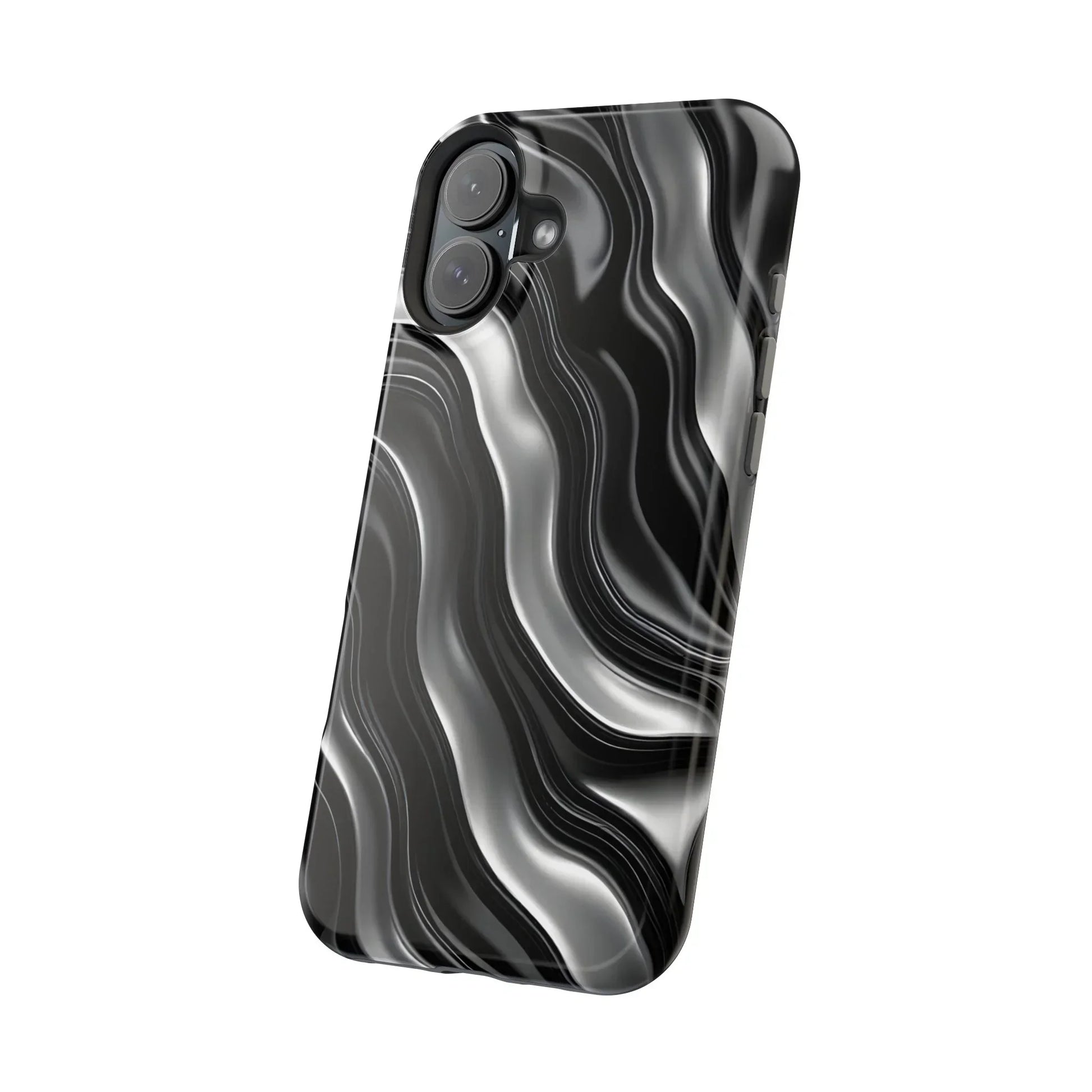Wavy Illusion Black & Silver MagSafe® Tough Phone Case - KarArmDesign