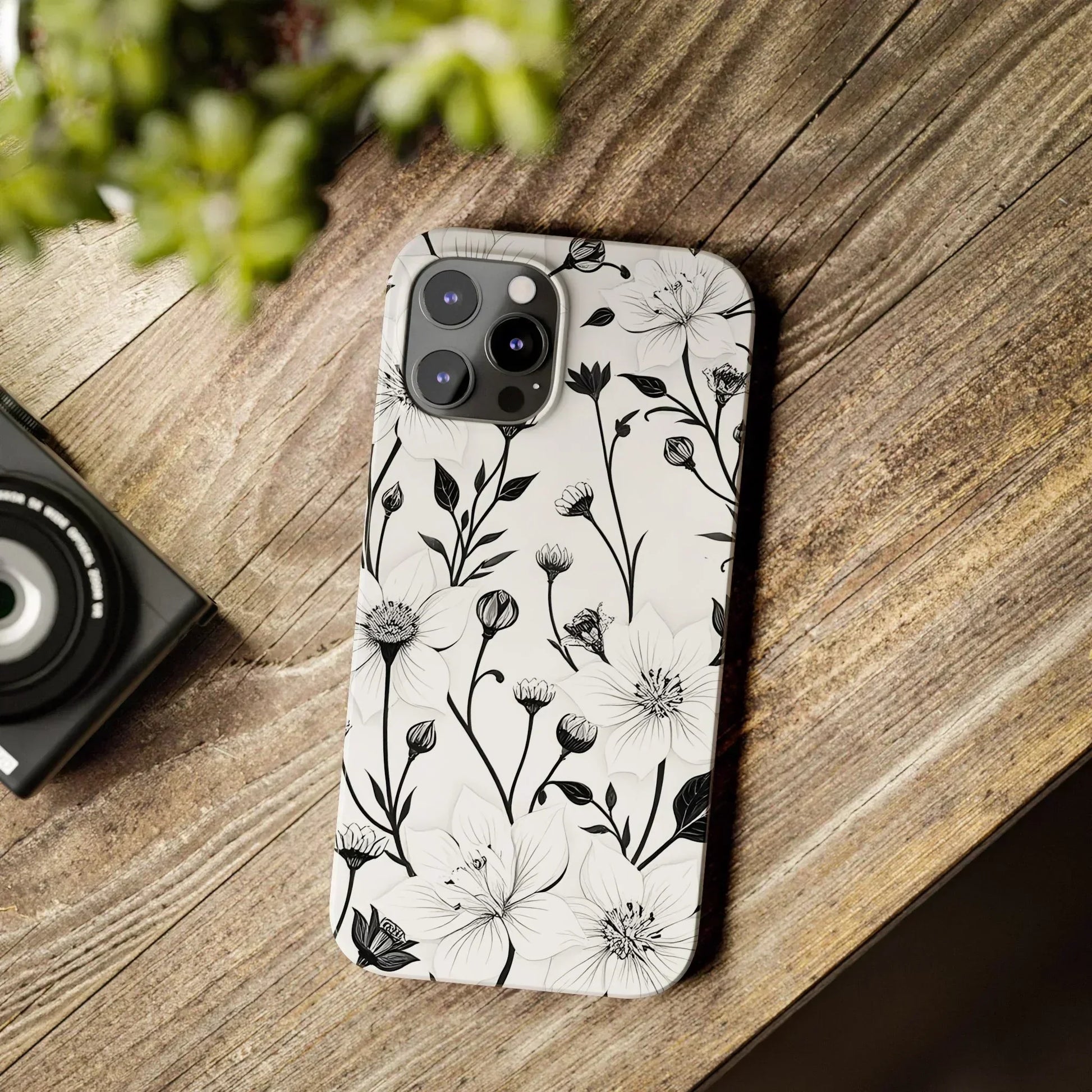 Monochrome Bloom Slim Floral Phone Case for iPhone 7-16 Models - KarArmDesign