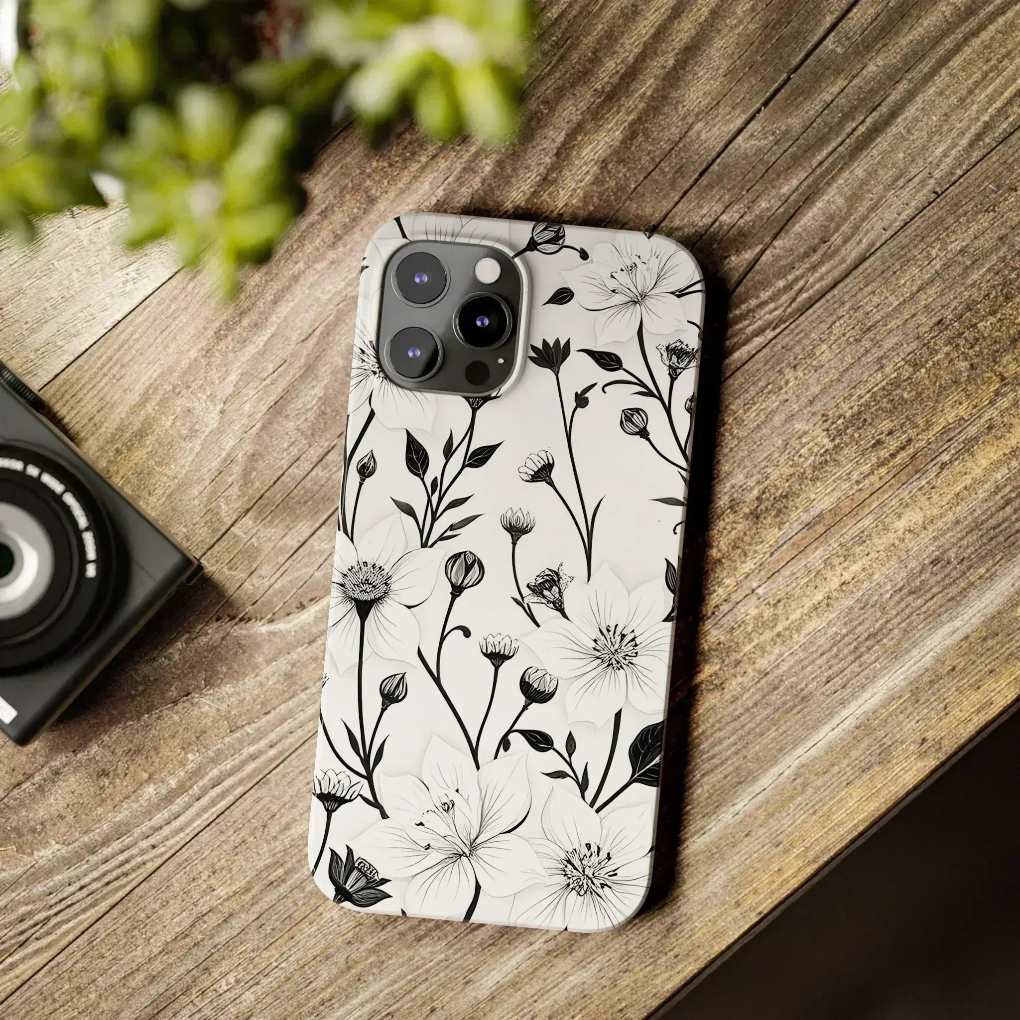 Monochrome Bloom Floral Phone Case for iPhone 11-16 - KARARMDESIGN