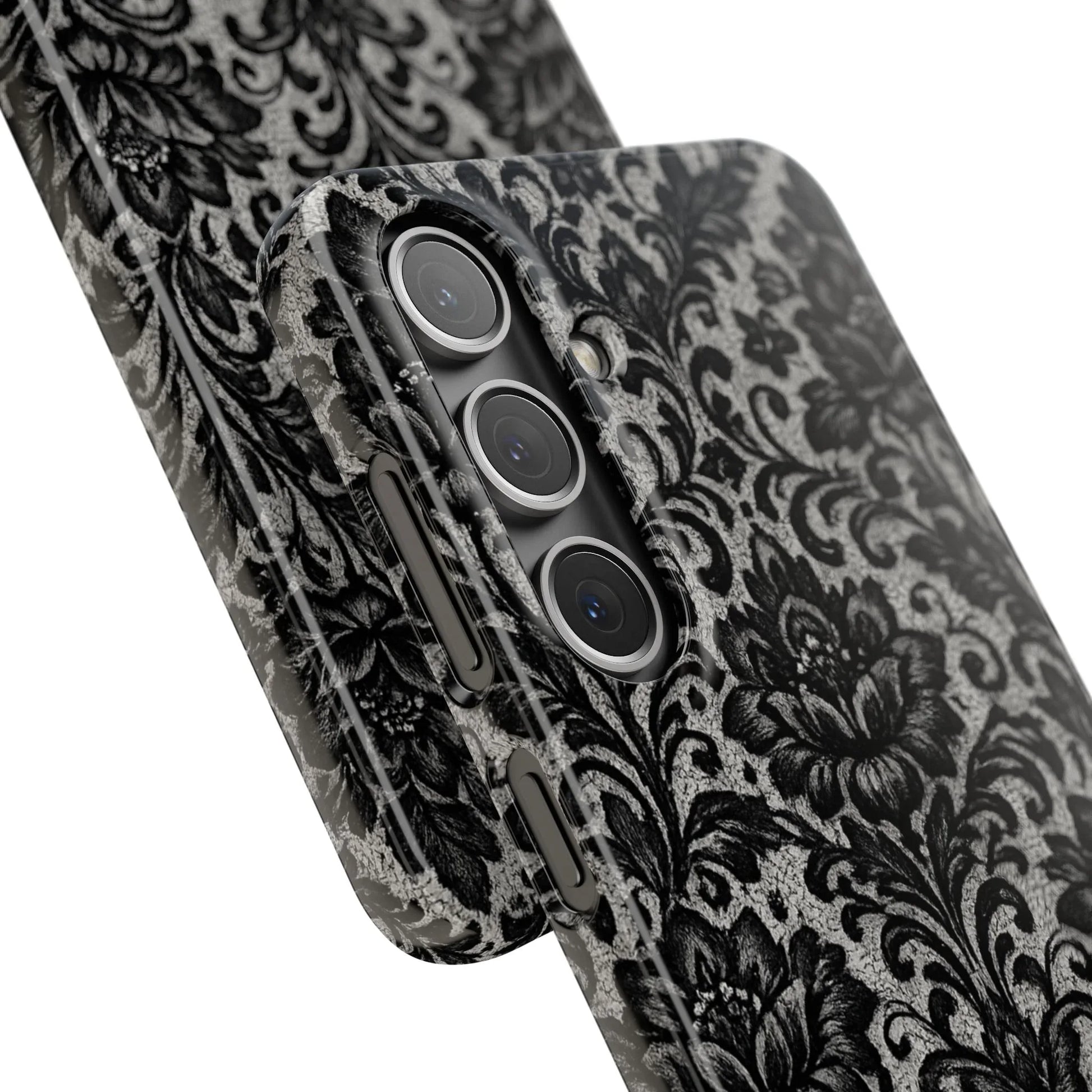 Black Damask Floral Phone Case for iPhone 11-17 and Galaxy S20-S25 - KARARMDESIGN