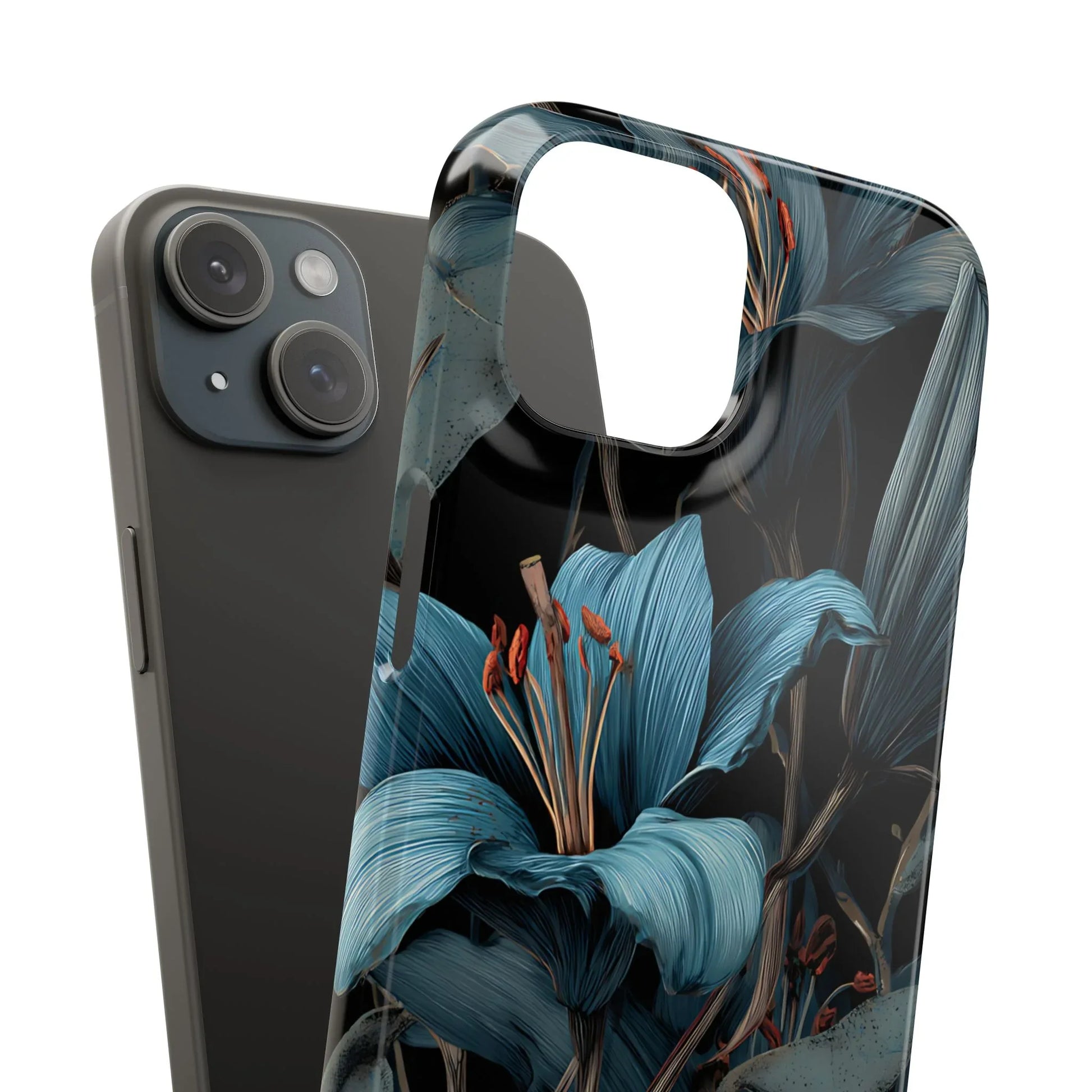 Blue Lily Floral Phone Case for iPhone 11-17 and Galaxy S20-S25 - KARARMDESIGN