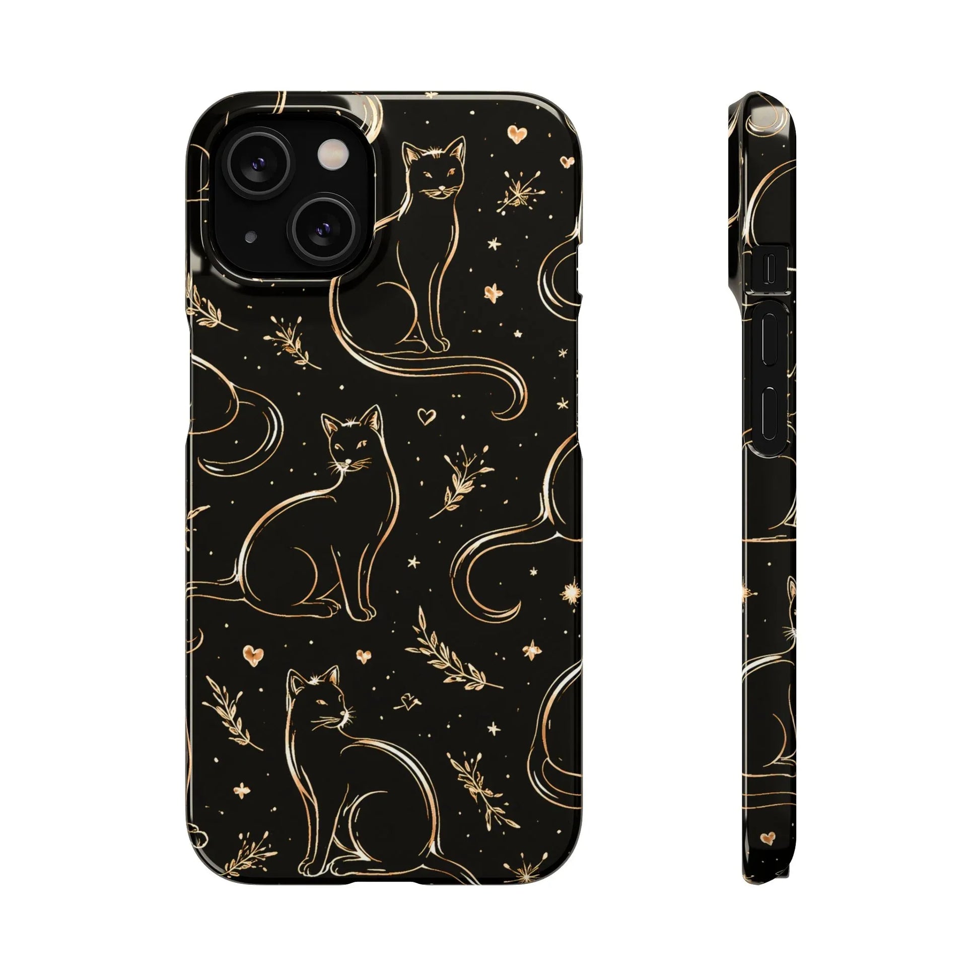 Golden Cat Pattern Phone Case for iPhone 11–17 & Galaxy S21–S25 - KARARMDESIGN