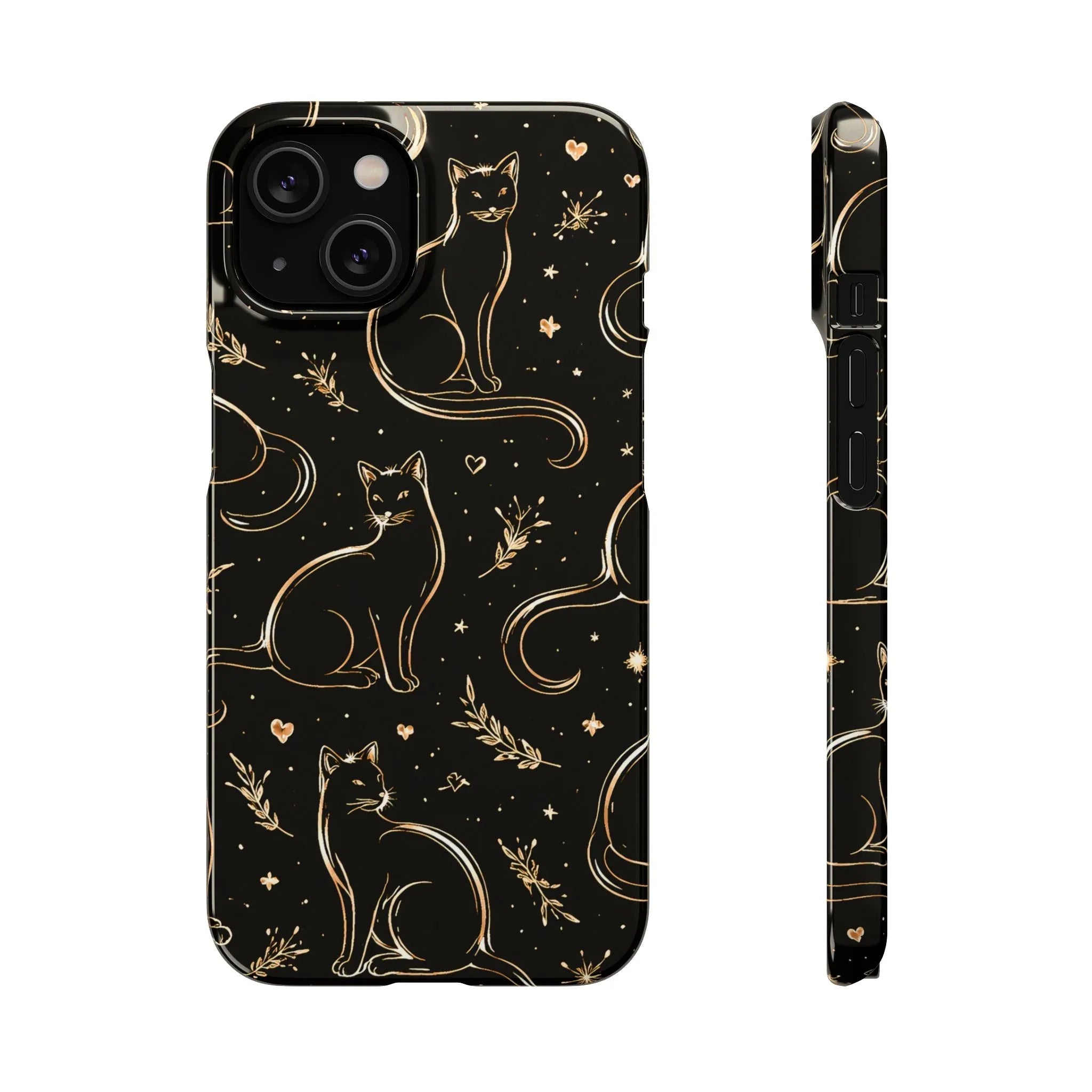 Golden Cat Pattern Phone Case for iPhone 11–17 & Galaxy S21–S25 - KARARMDESIGN