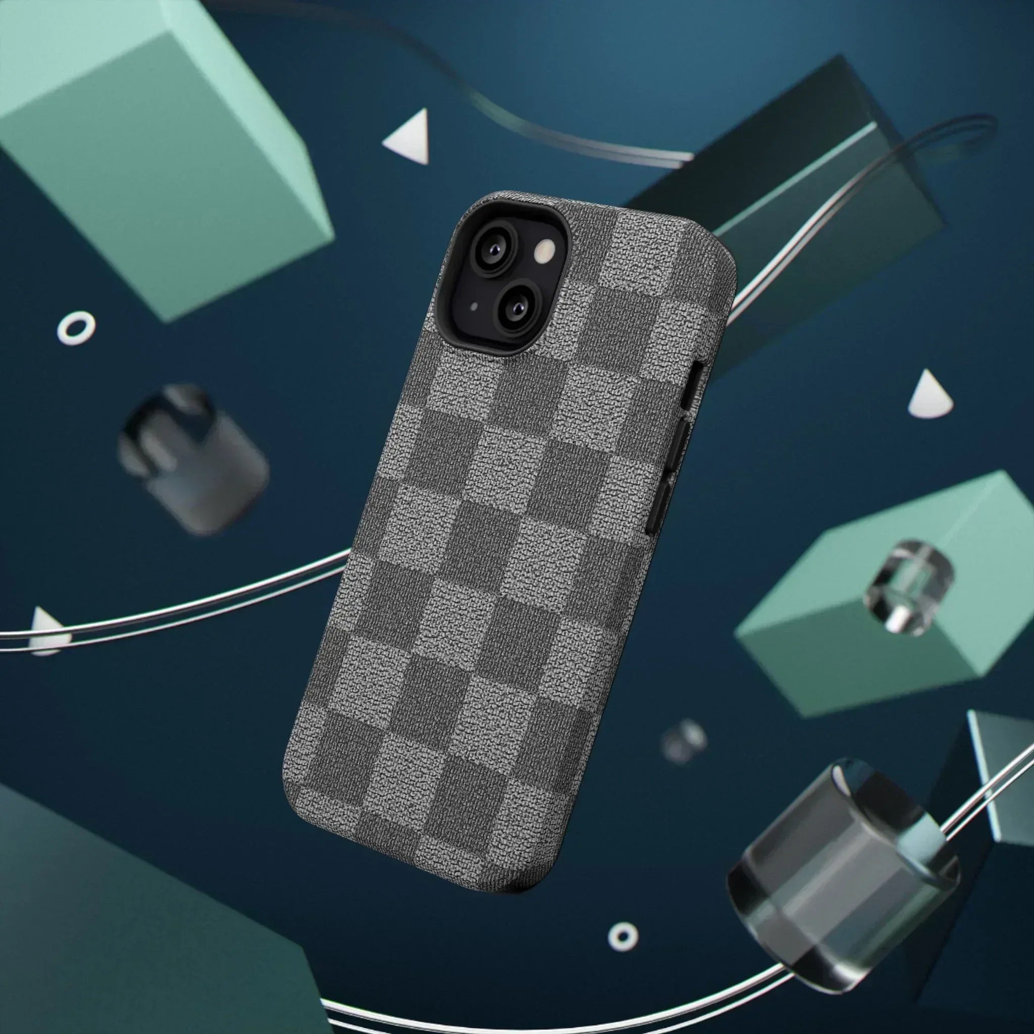 Gray Checkered Phone Case for iPhone 12-16 and Galaxy S21-S22 - KARARMDESIGN