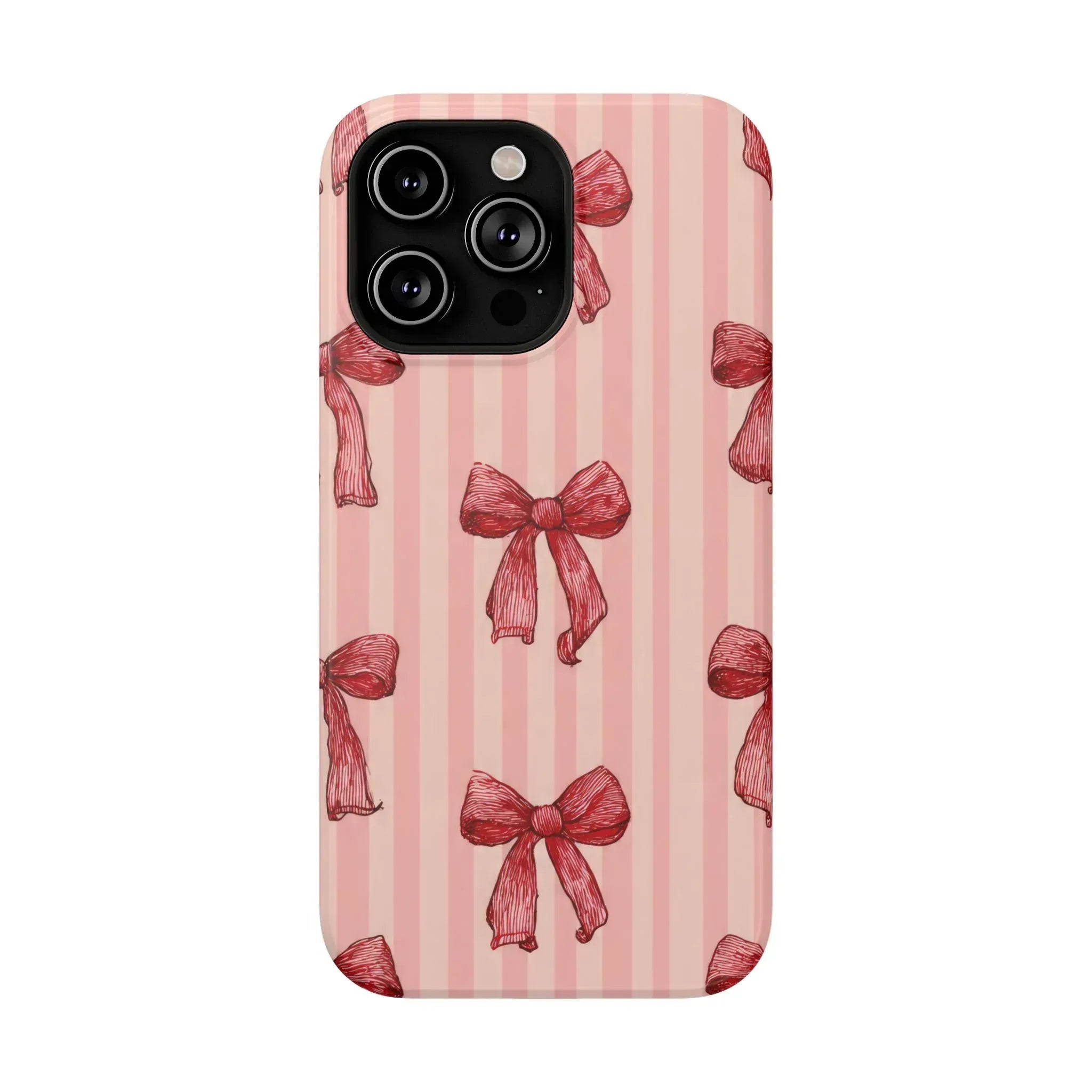 Red Bow Stripe Phone Case for iPhone 11-17 & Galaxy S21-S22 - KARARMDESIGN