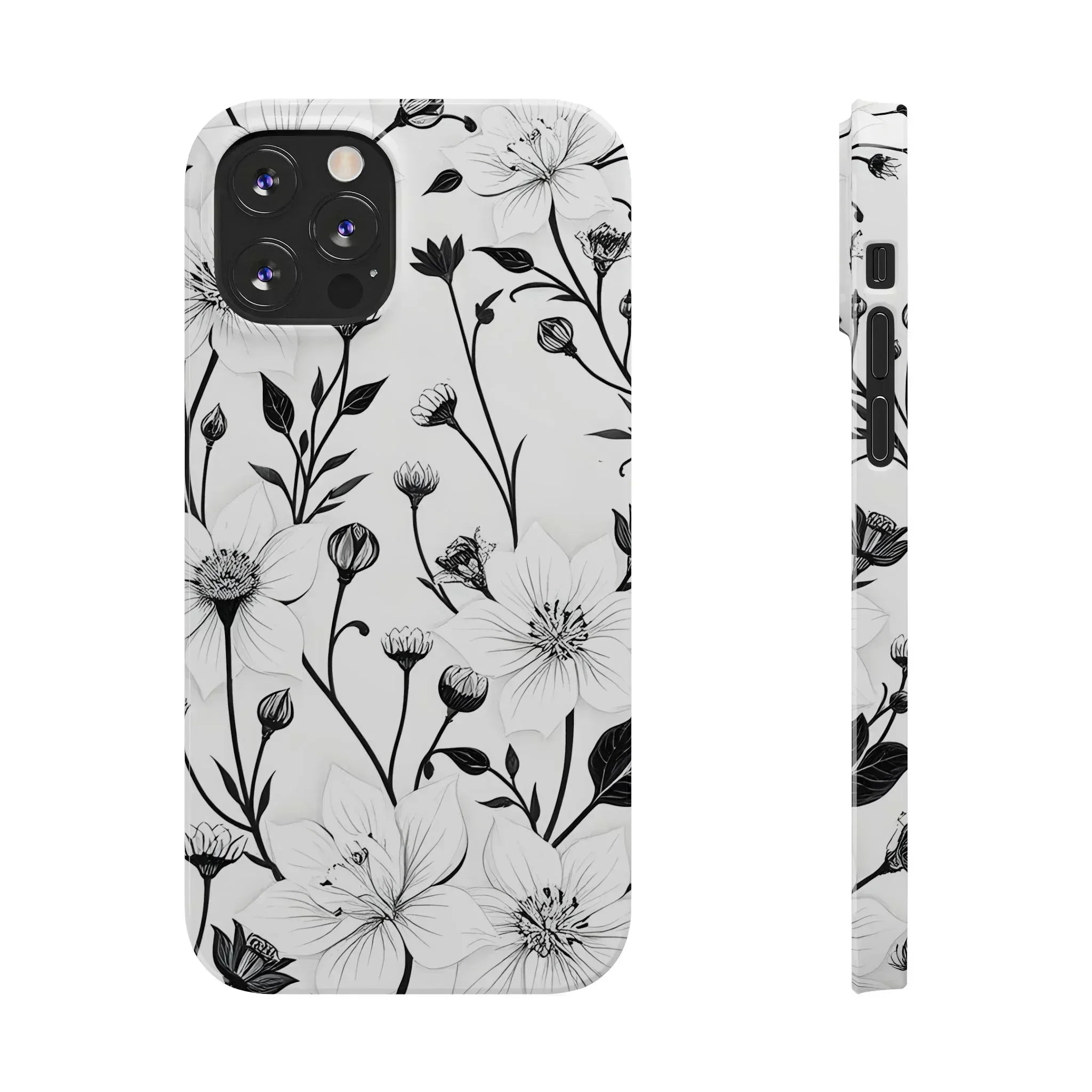 Monochrome Bloom Floral Phone Case for iPhone 11-16 - KARARMDESIGN