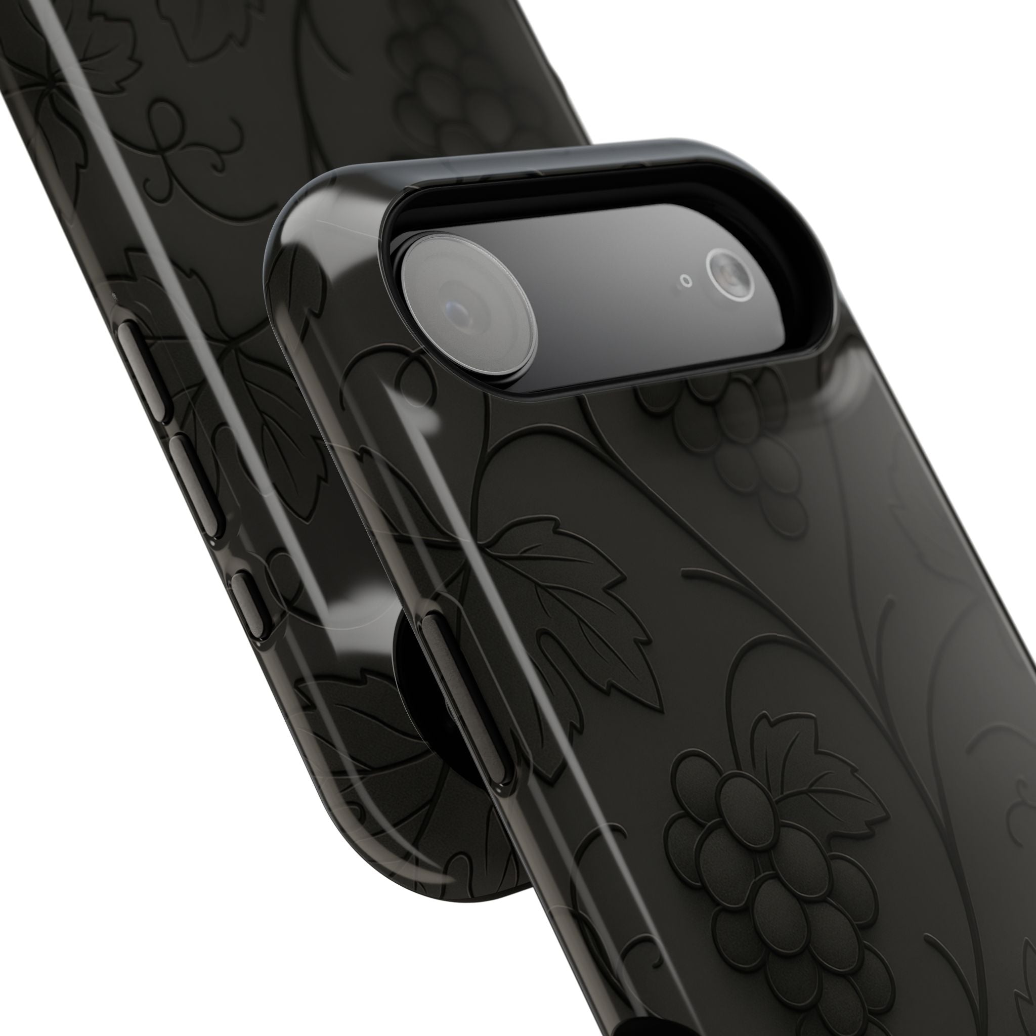 Embossed Grape Leaf Phone Case – Elegant Black Design for iPhone & Samsung