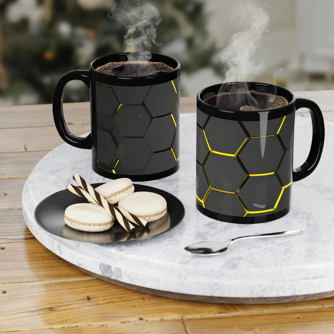 Black & Yellow Hexagonal Grid Mug – 11oz Ceramic - KARARMDESIGN