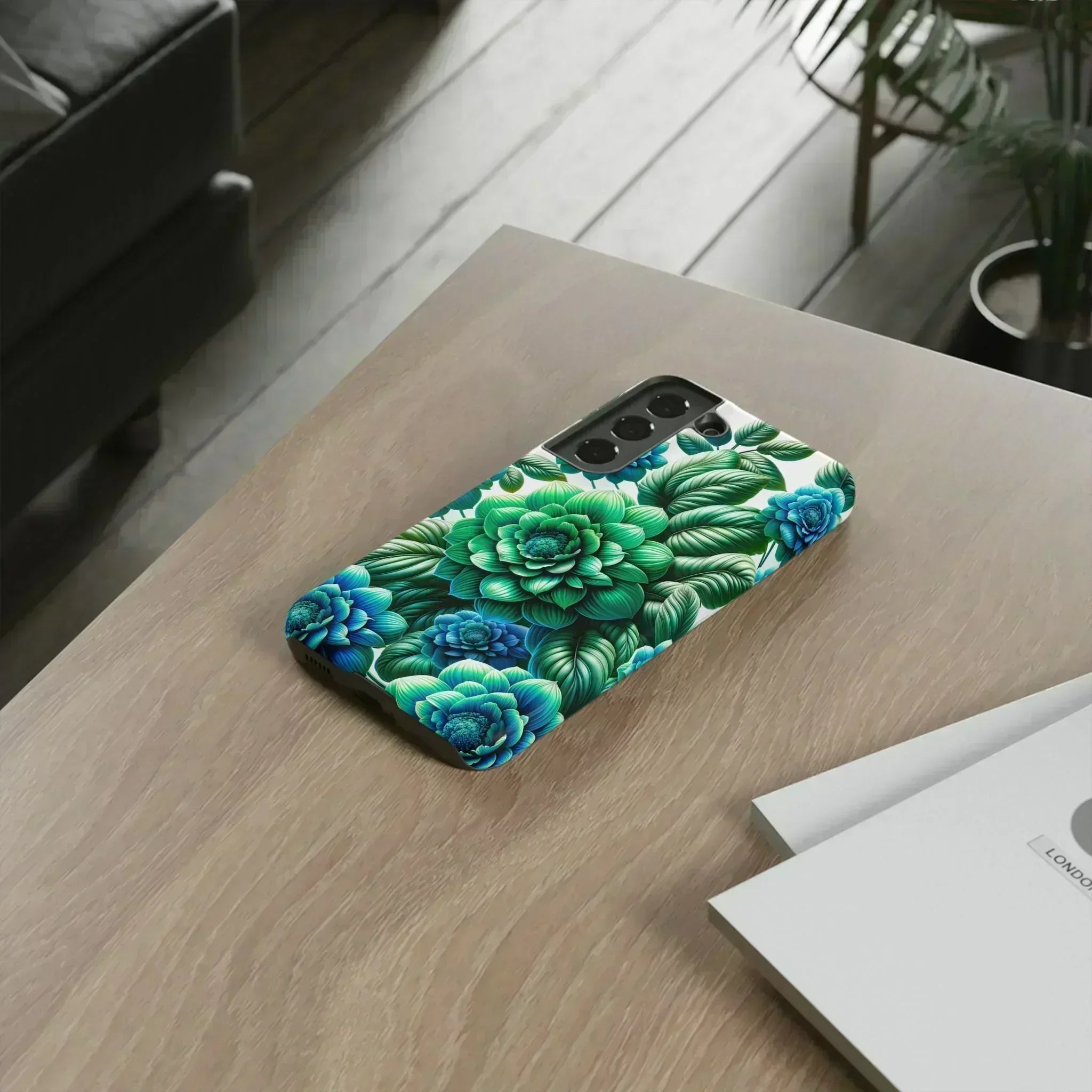 Green and Blue Floral Phone Case for Galaxy S10-S25 - KARARMDESIGN