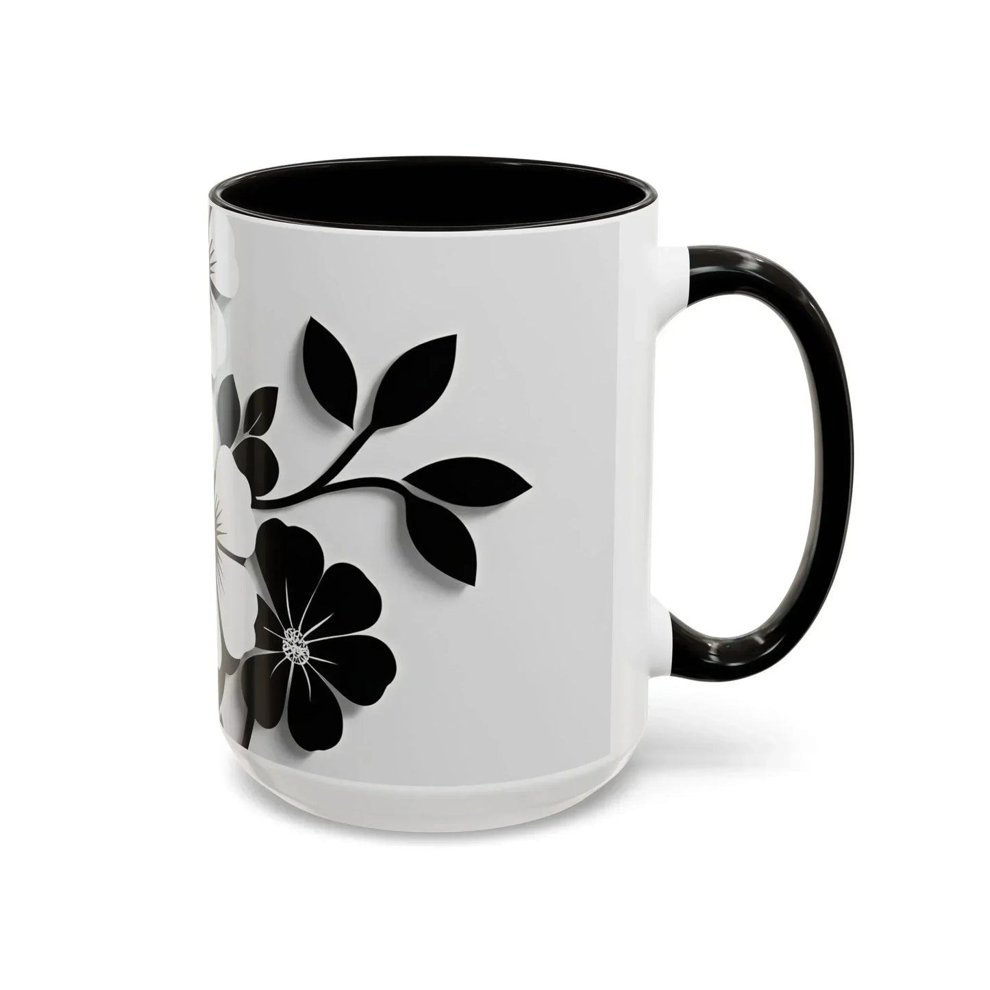 Floral Black & White Monochrome Ceramic Mug – 11oz & 15oz - KarArmDesign