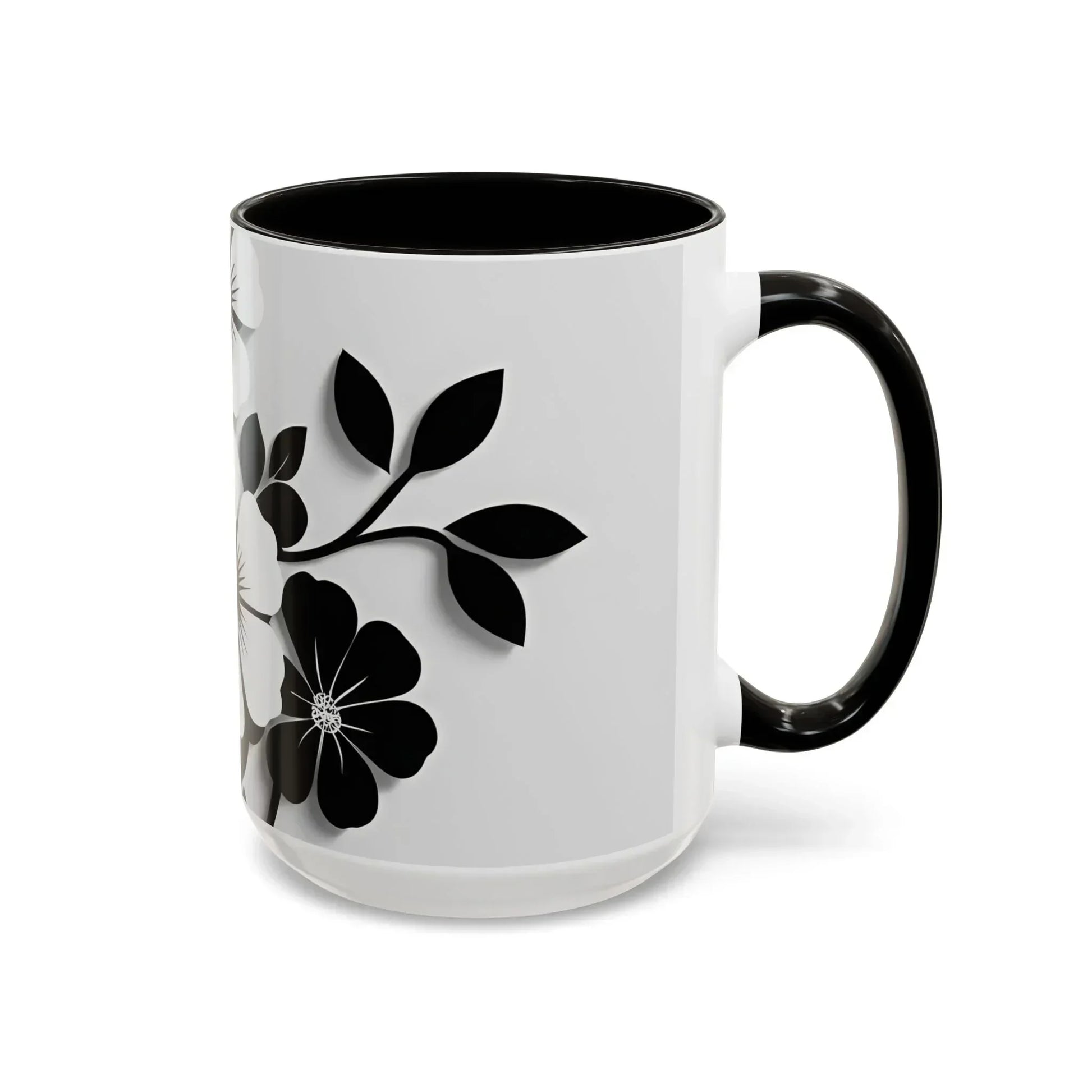 Floral Black & White Monochrome Ceramic Mug – 11oz & 15oz - KarArmDesign