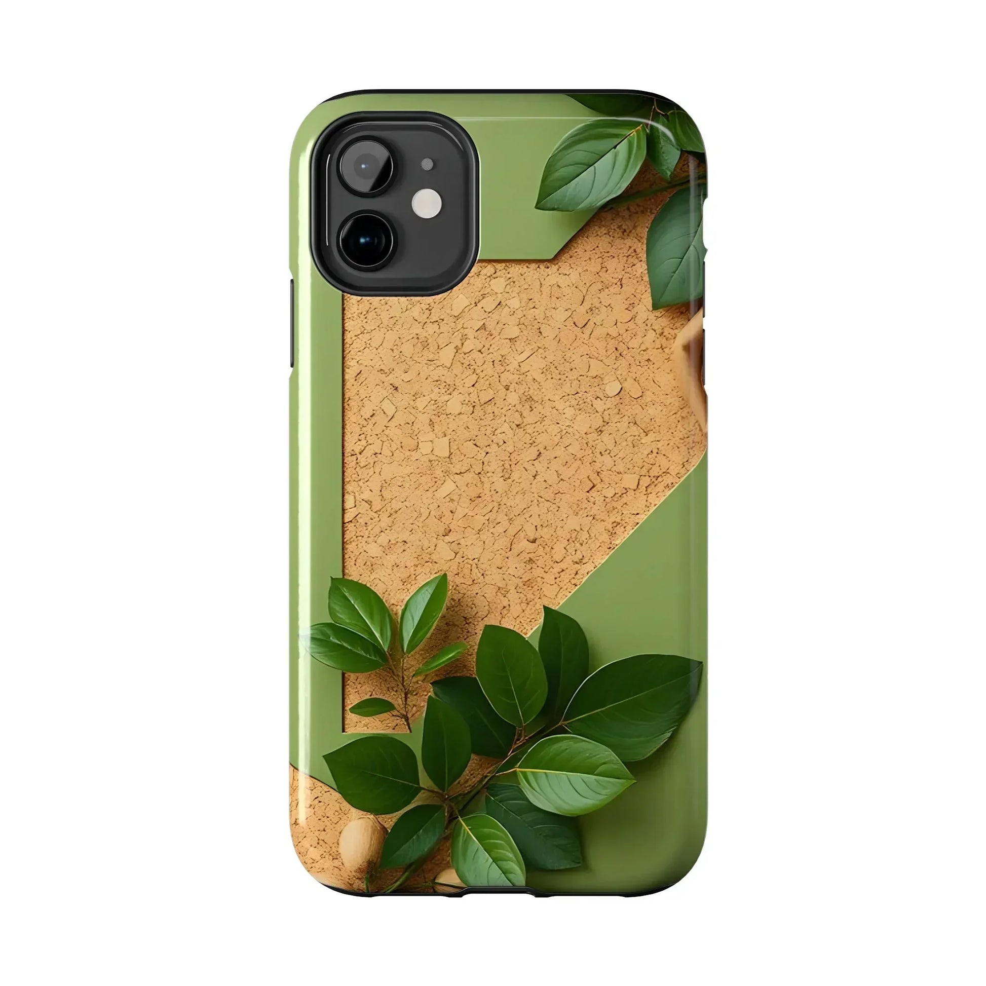 Eco-Inspired Tough Phone Case – Cork Texture with Leaf & Seed Design for iPhone 7-16 and Samsung Galaxy S21-S24 - KarArmDesign