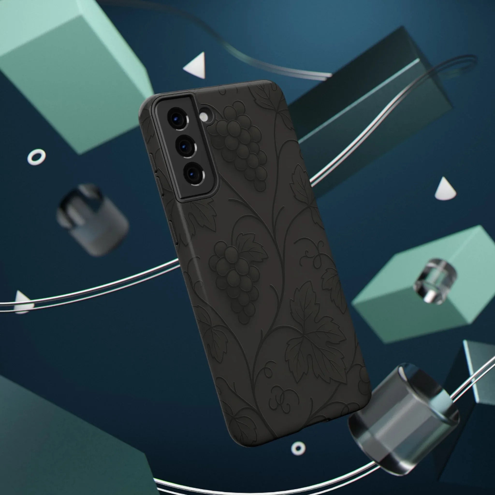 Elegant Embossed Grape Leaf Black Phone Case for iPhone and Galaxy - KARARMDESIGN