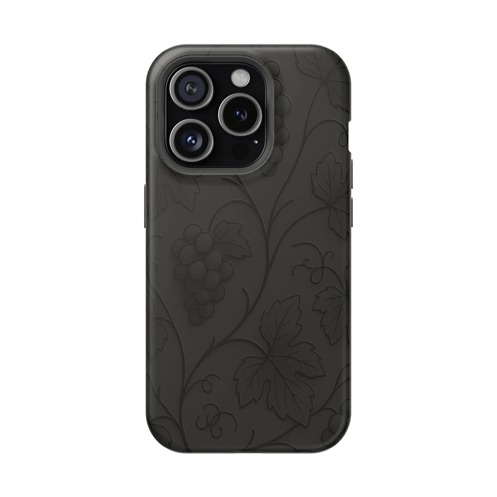 Elegant Embossed Grape Leaf Black Phone Case for iPhone and Galaxy - KARARMDESIGN