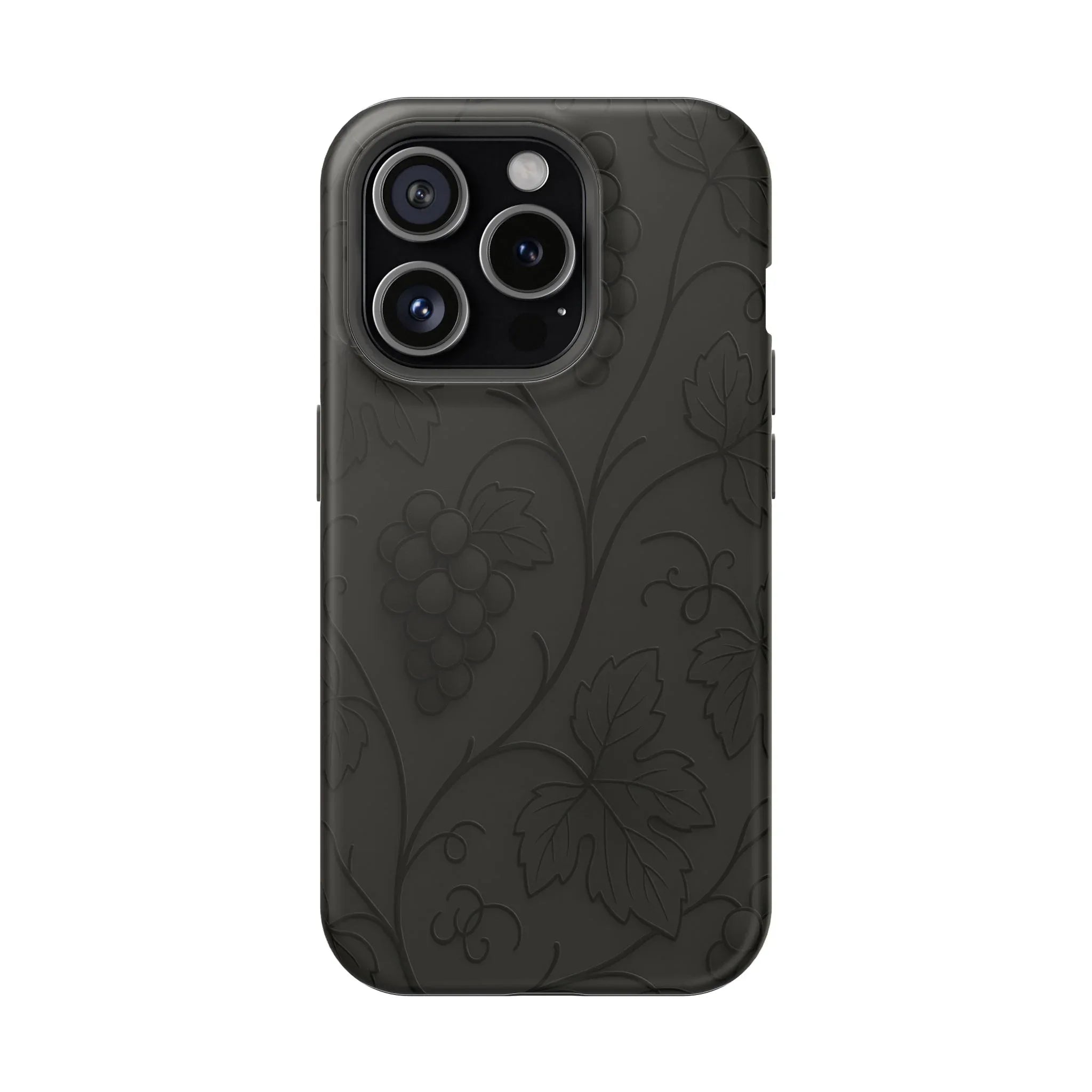Elegant Embossed Grape Leaf Black Phone Case for iPhone and Galaxy - KARARMDESIGN