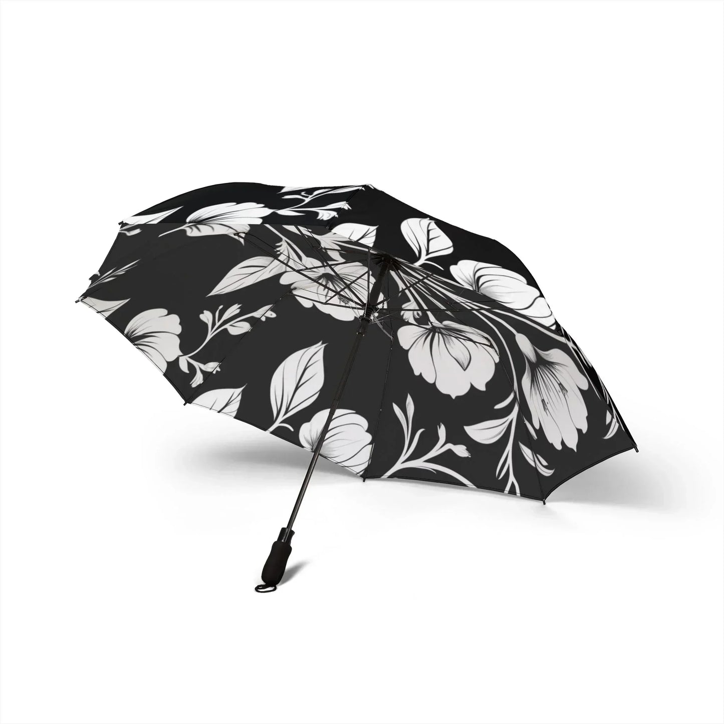 Elegant Black and White Floral Umbrella - KarArmDesign