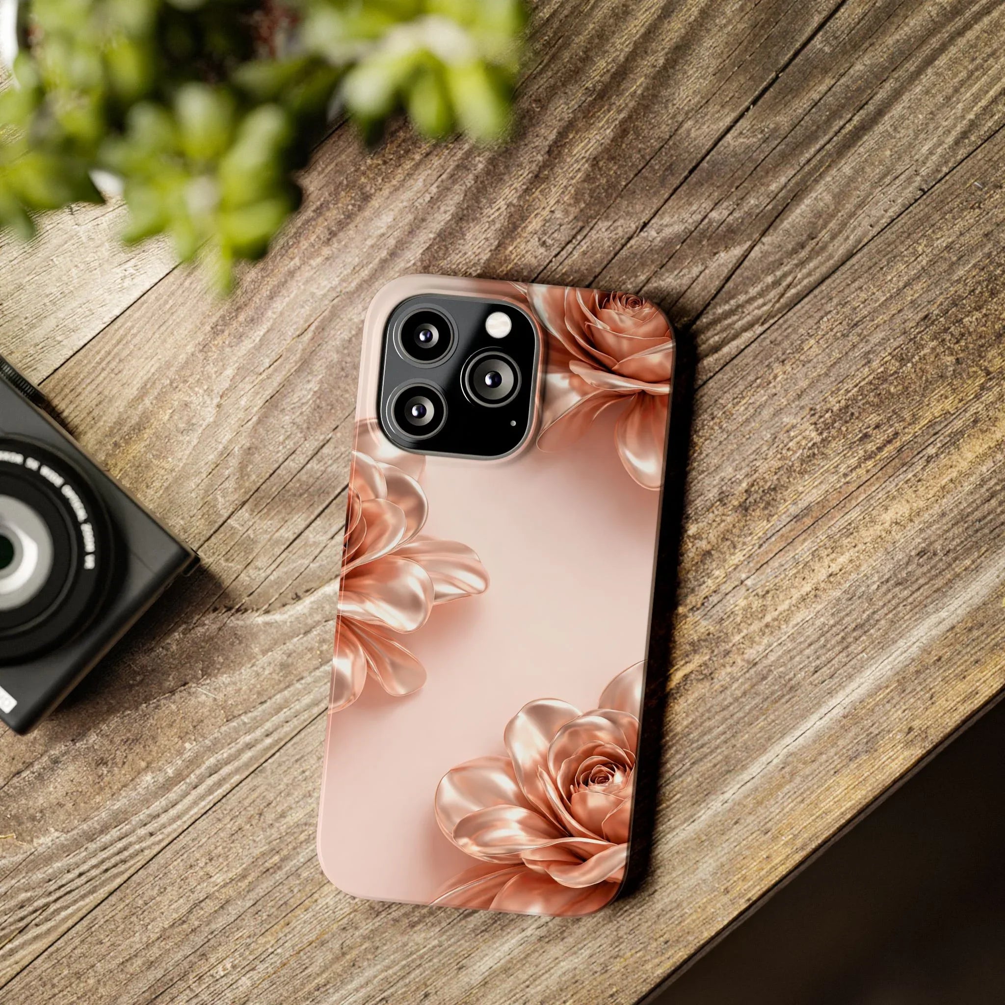 Blush Metallic Flower Case for iPhone 11-17 - KARARMDESIGN