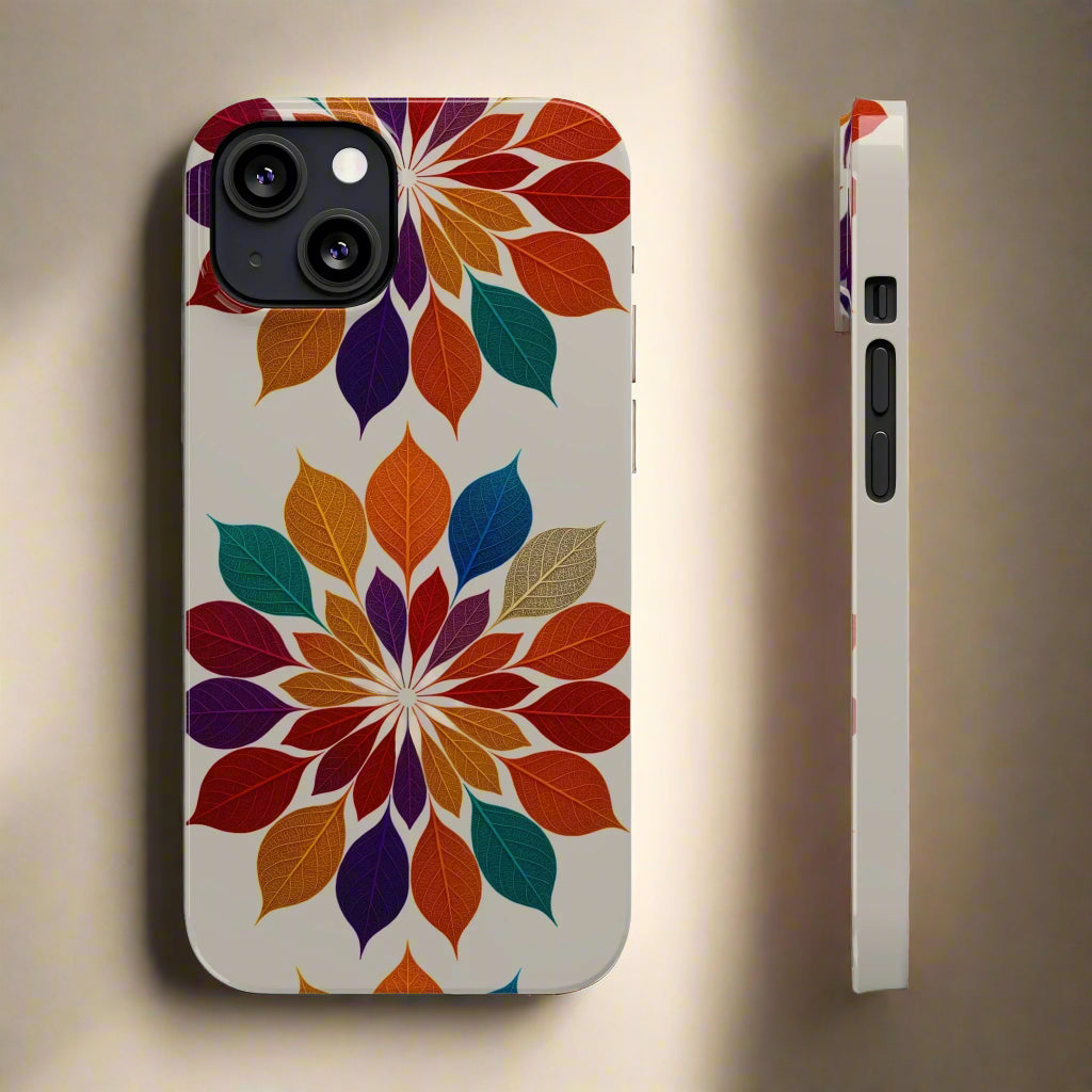 Leaf Mandala Botanical Burst Design Slim Phone Case for iPhone 7-16 Models - KarArmDesign