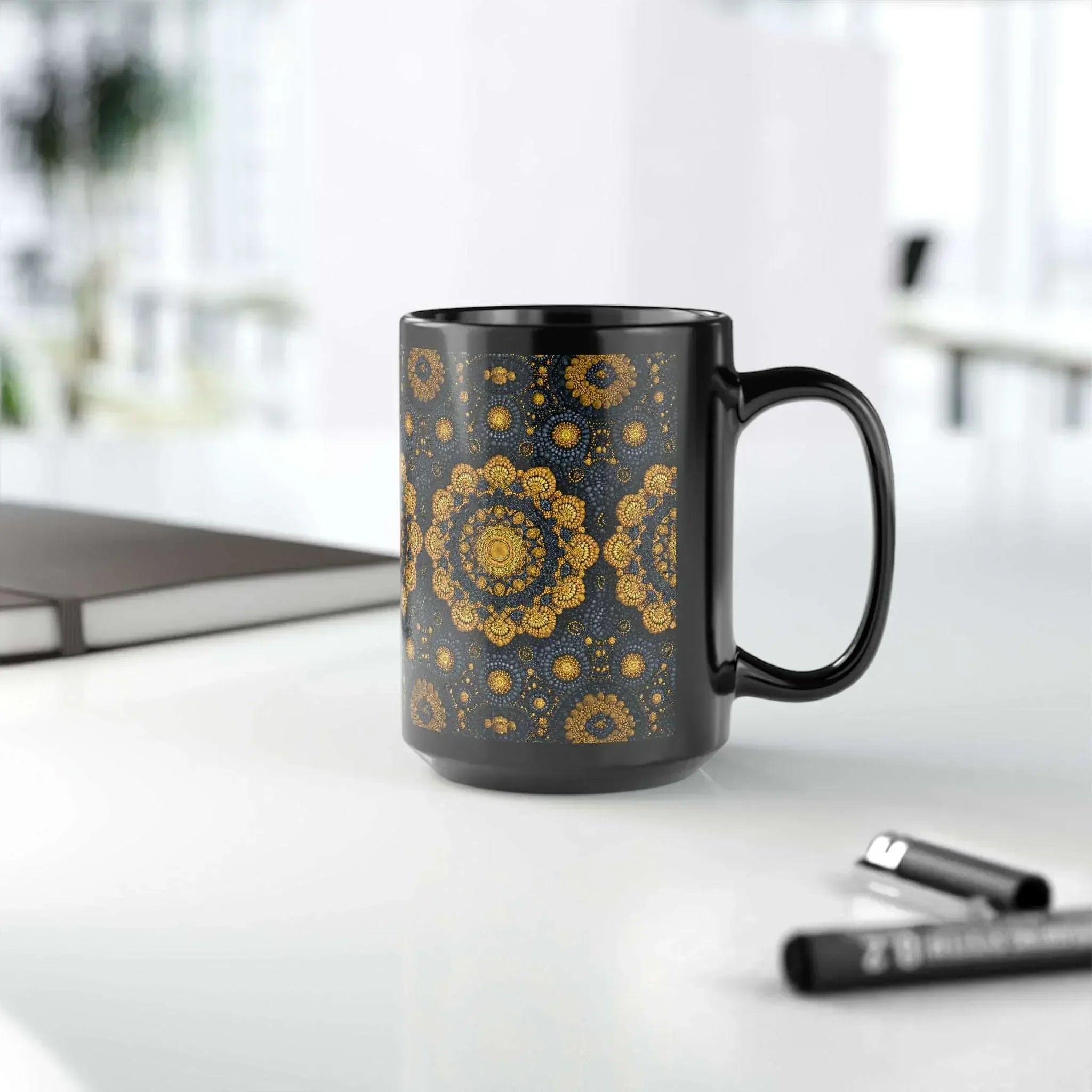Golden Mandala Nightfall Mug - Black Mug (11oz, 15oz) - KARARMDESIGN
