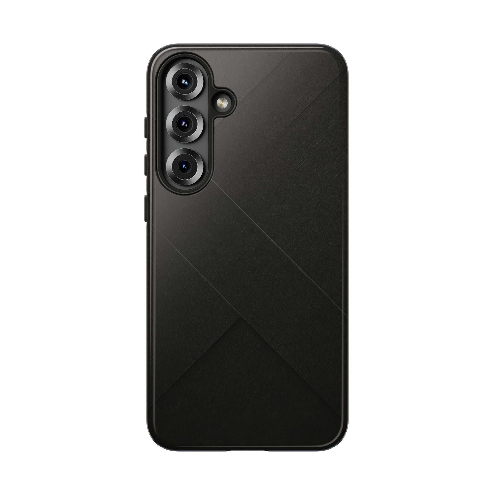 Matte black phone case with diagonal line pattern and camera cutouts, back view