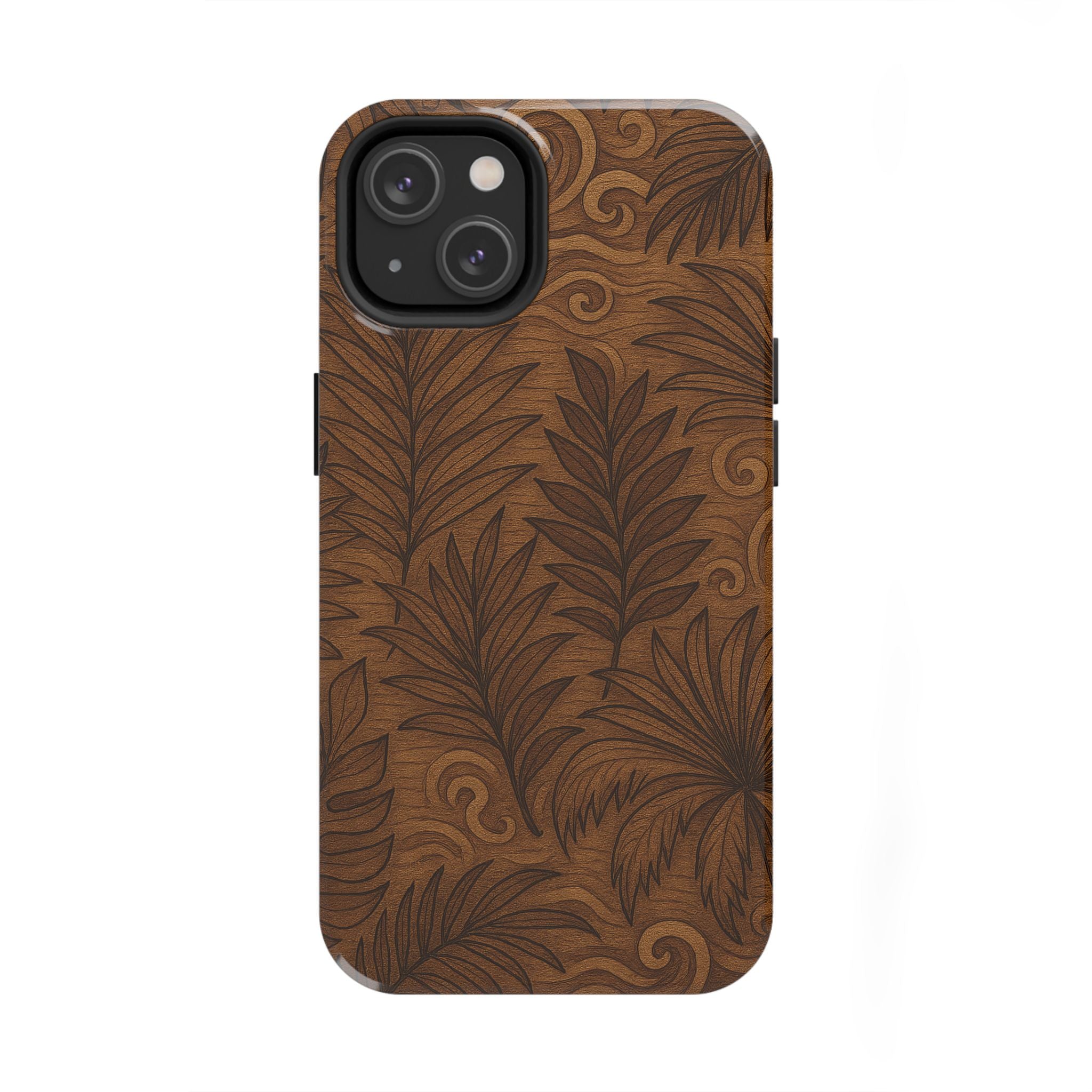 Wood Leaf Armor Phone Case for iPhone 11–17 & Galaxy S21–S26