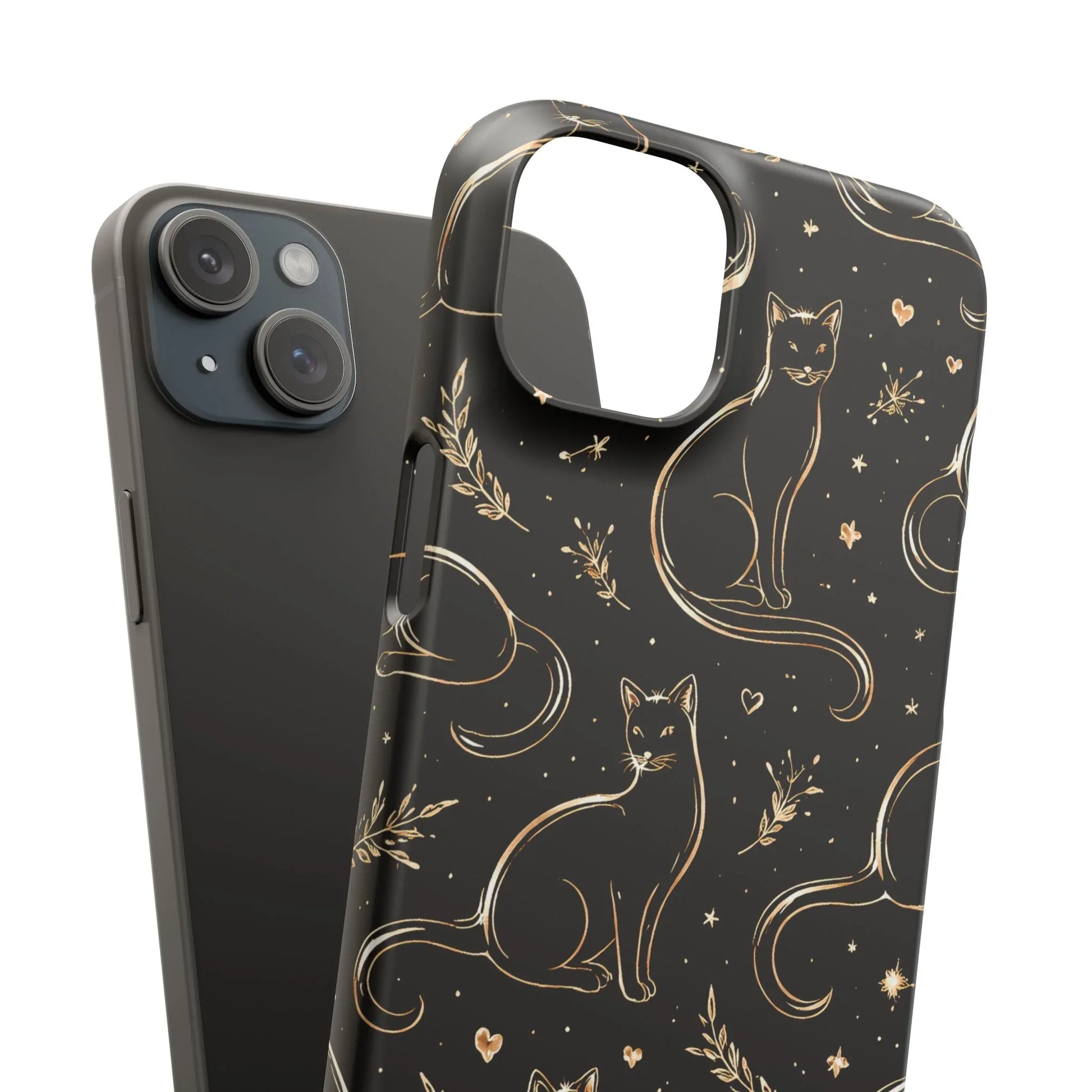 Golden Cat Pattern Phone Case for iPhone 11–17 & Galaxy S21–S25 - KARARMDESIGN