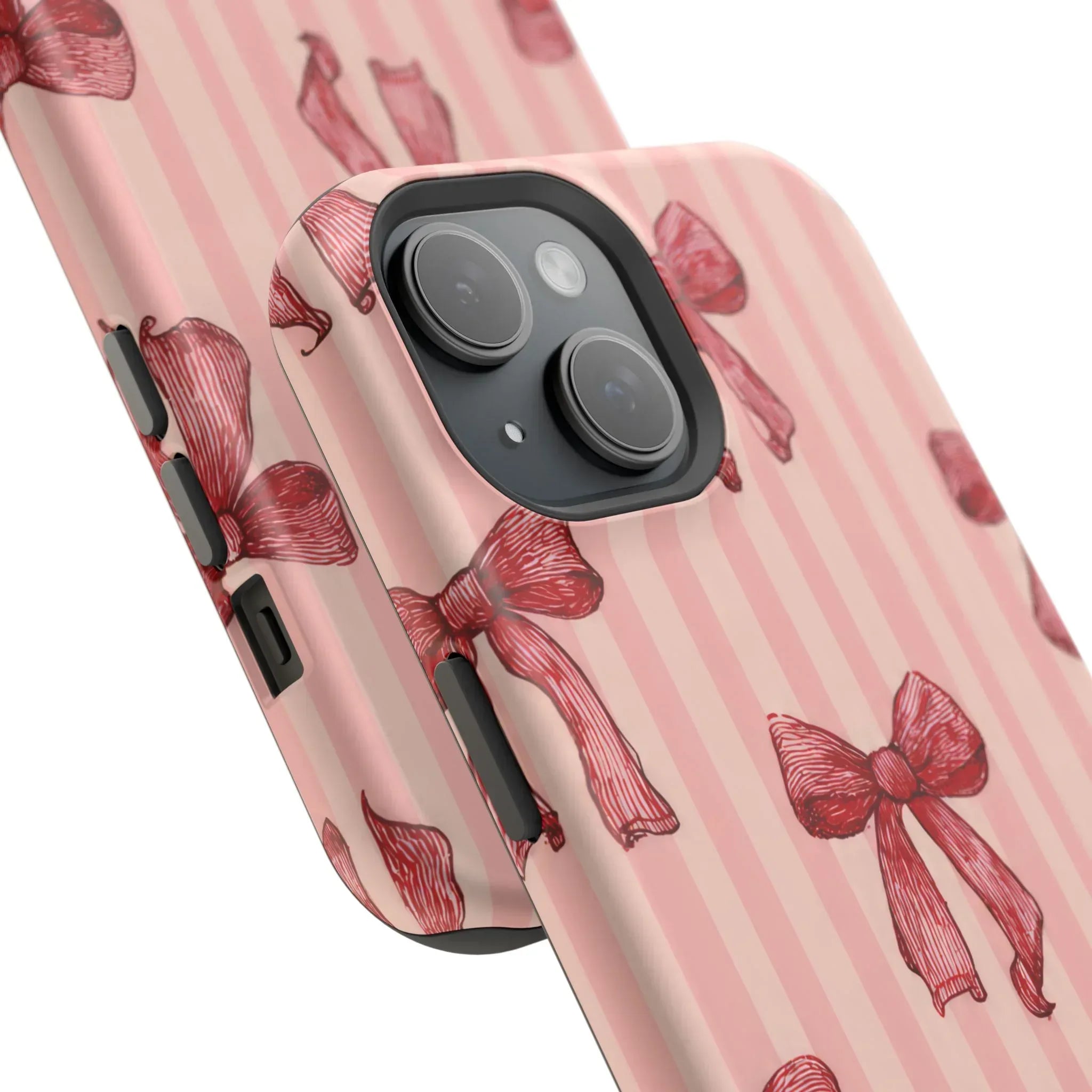 Red Bow Stripe Phone Case for iPhone 11-17 & Galaxy S21-S22 - KARARMDESIGN