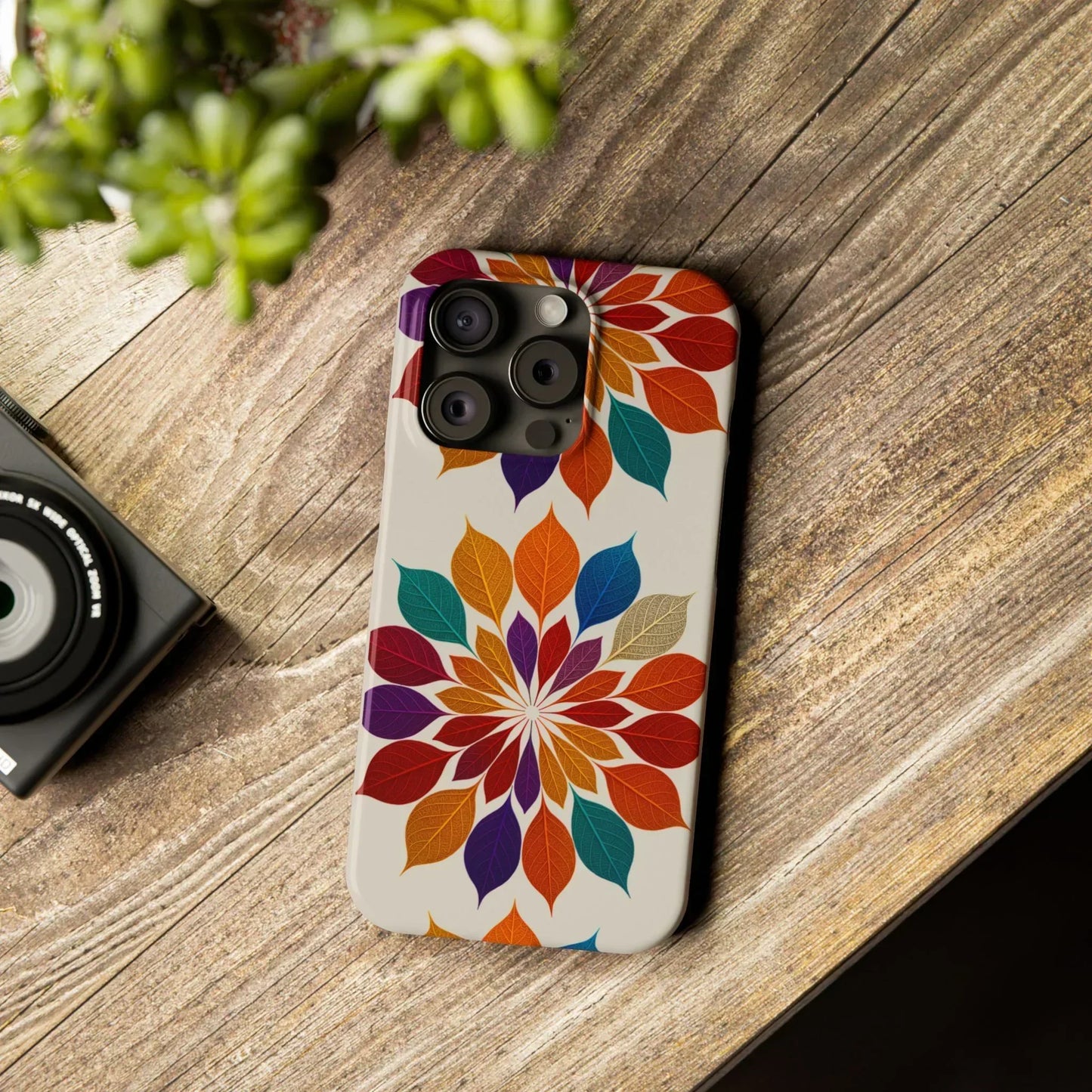 Leaf Mandala Botanical Burst Design Slim Phone Case for iPhone 7-16 Models - KarArmDesign
