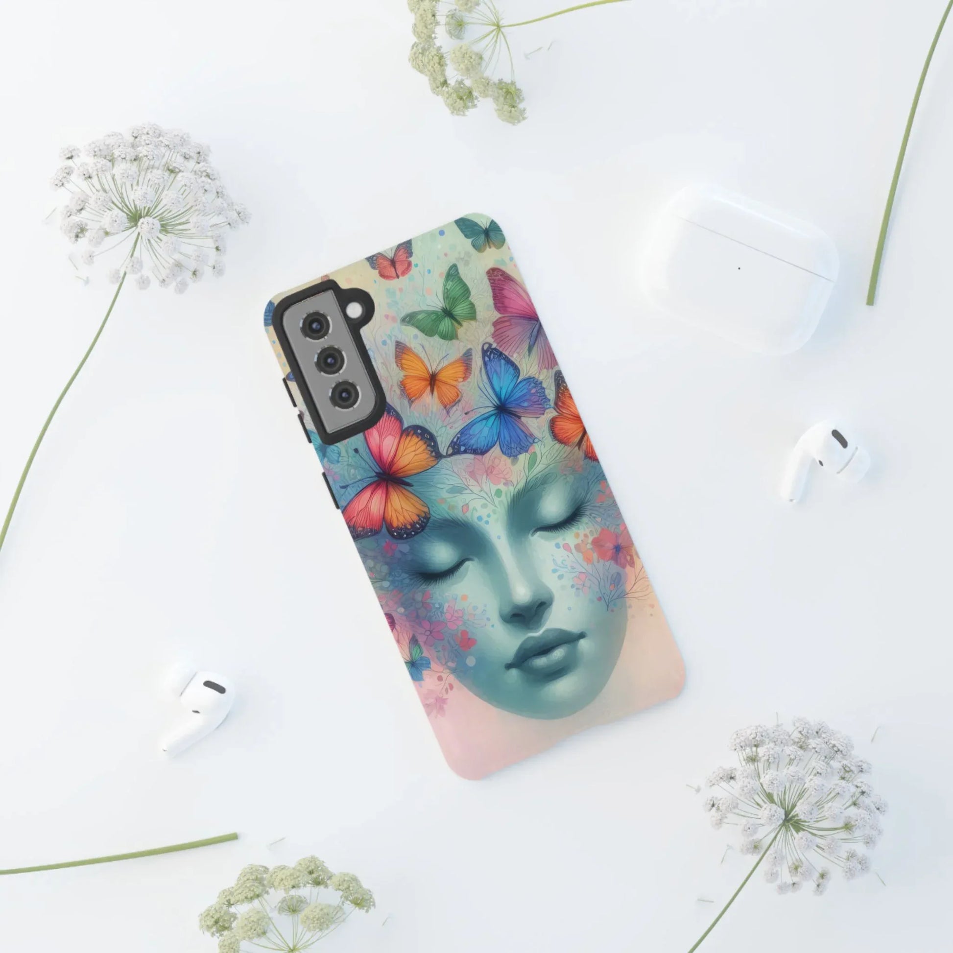 Butterfly Bloom Dreamy Woman Phone Case for Galaxy and Pixel - KARARMDESIGN