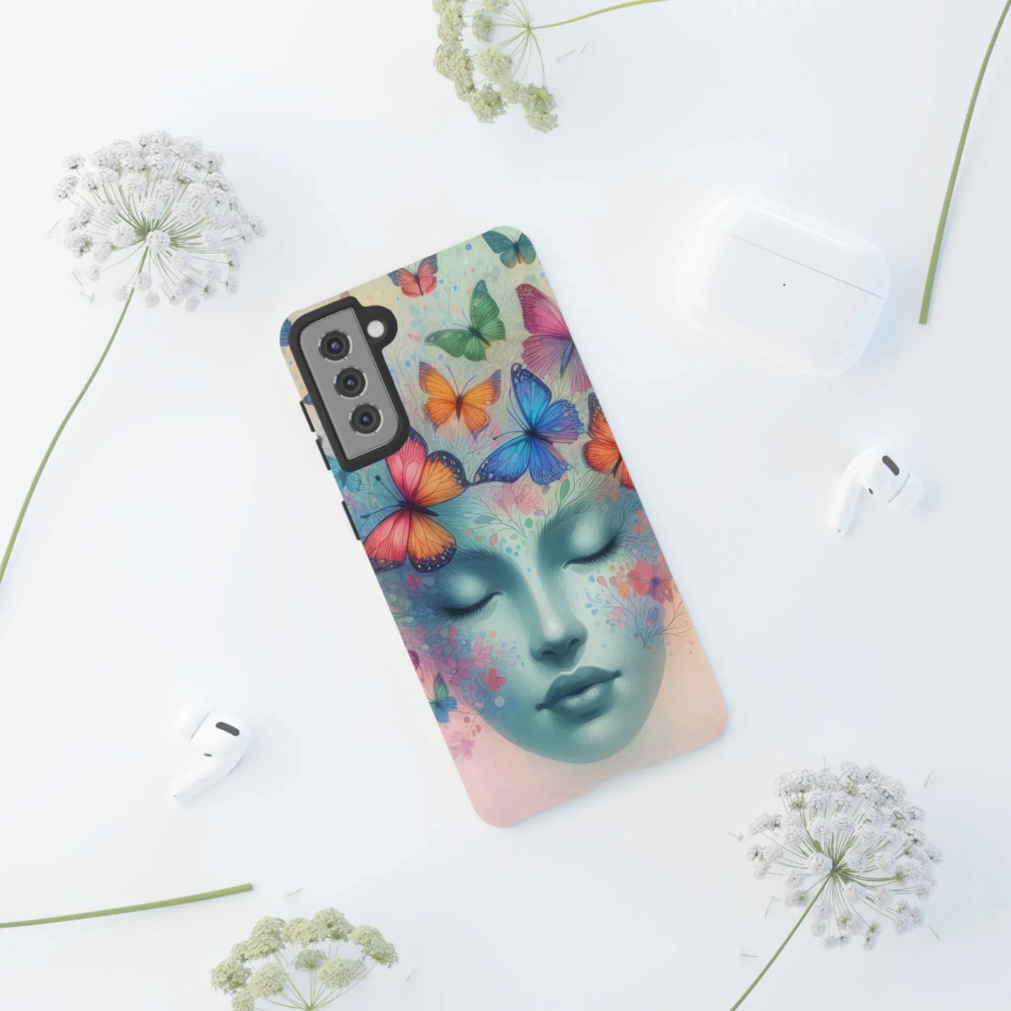 Butterfly Bloom Dreamy Woman Phone Case for Galaxy and Pixel - KARARMDESIGN