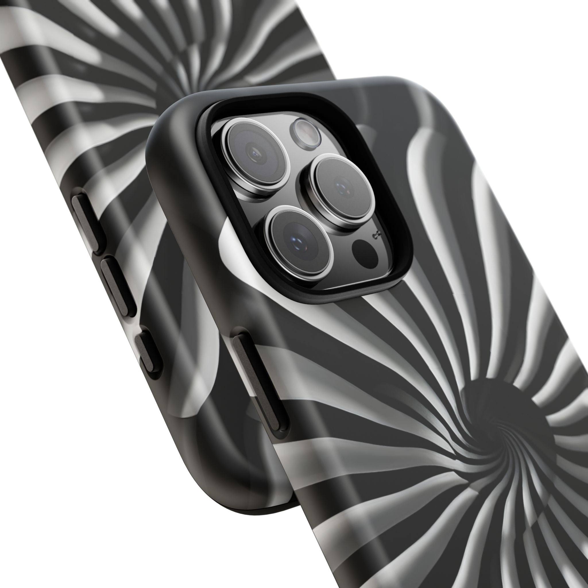Hypnotic Black and White Spiral Phone Case – Optical Illusion Design for iPhone & Galaxy