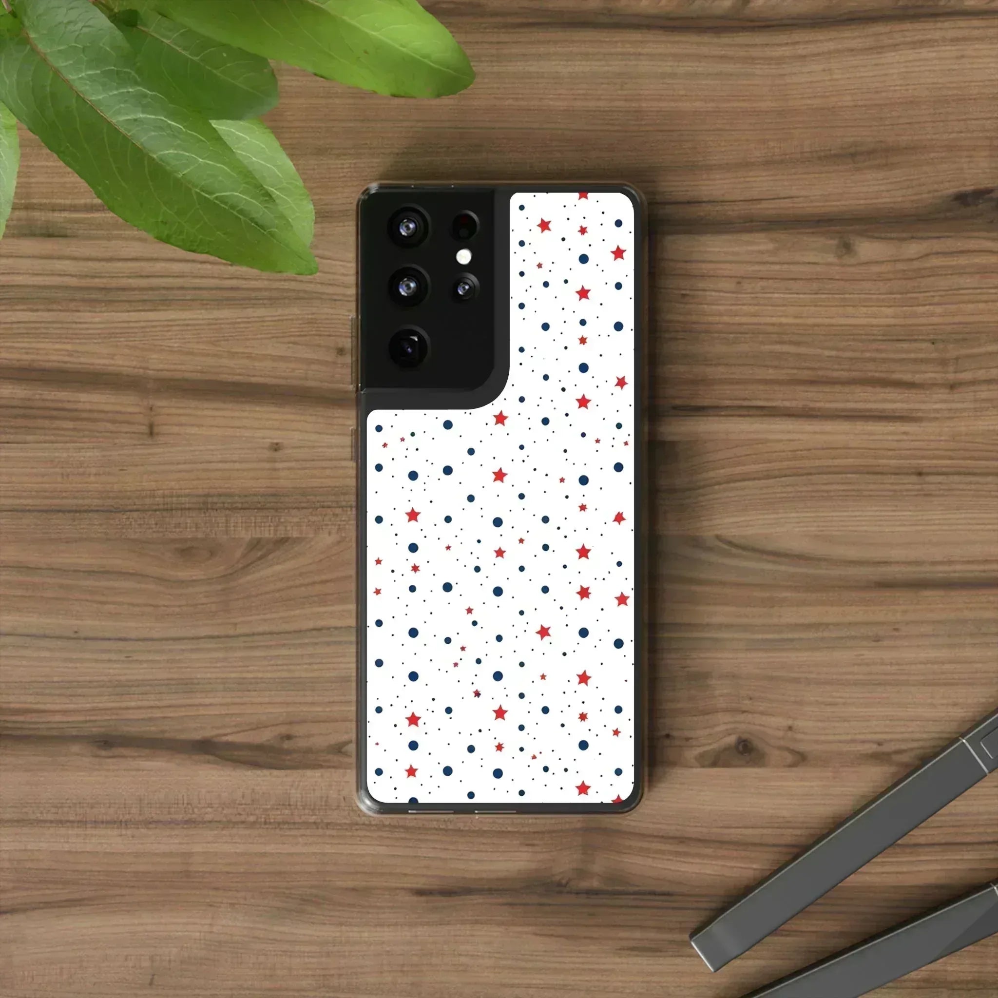 White Phone Case with Red Stars and Blue Polka Dots for iPhone and Galaxy - KARARMDESIGN