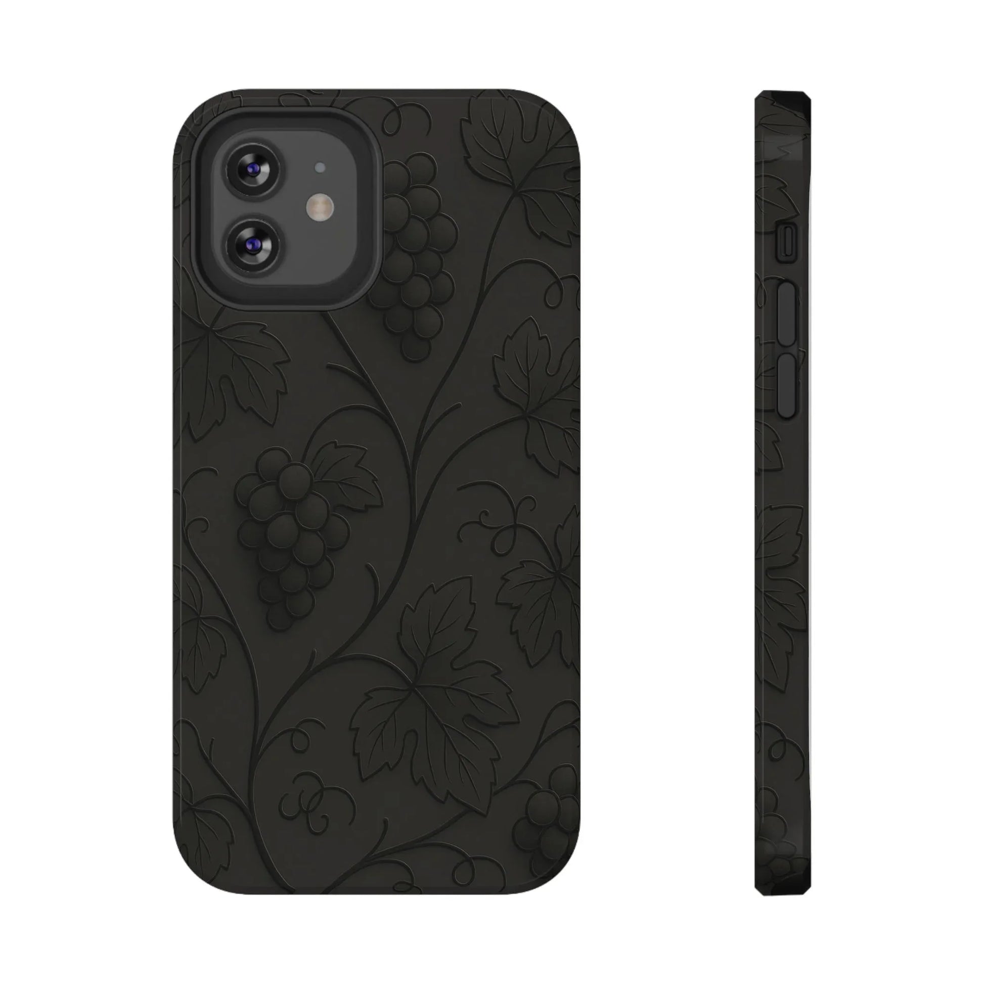Elegant Embossed Grape Leaf Black Phone Case for iPhone and Galaxy - KARARMDESIGN