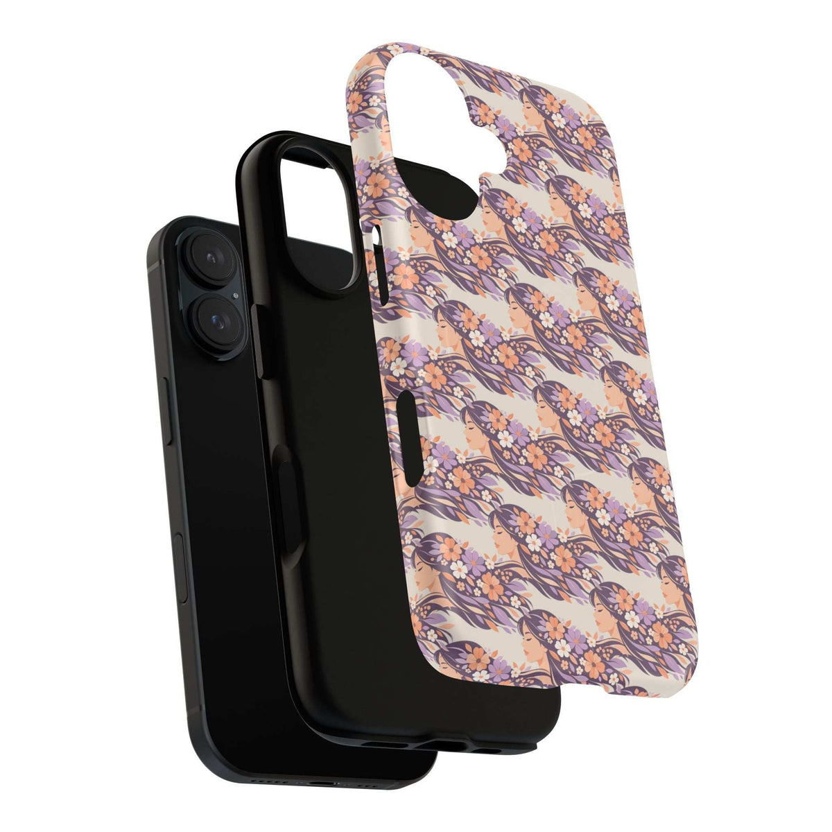 Pastel floral phone case for iPhone 13-17 with camera and port cutouts