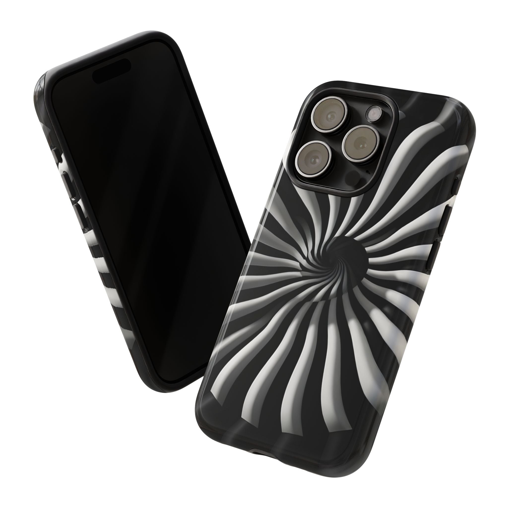 Hypnotic Black and White Spiral Phone Case – Optical Illusion Design for iPhone & Galaxy