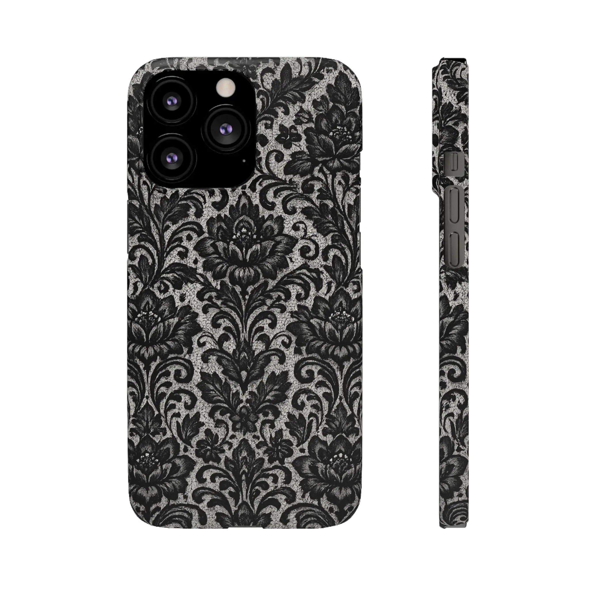 Black Damask Floral Phone Case for iPhone 11-17 and Galaxy S20-S25 - KARARMDESIGN